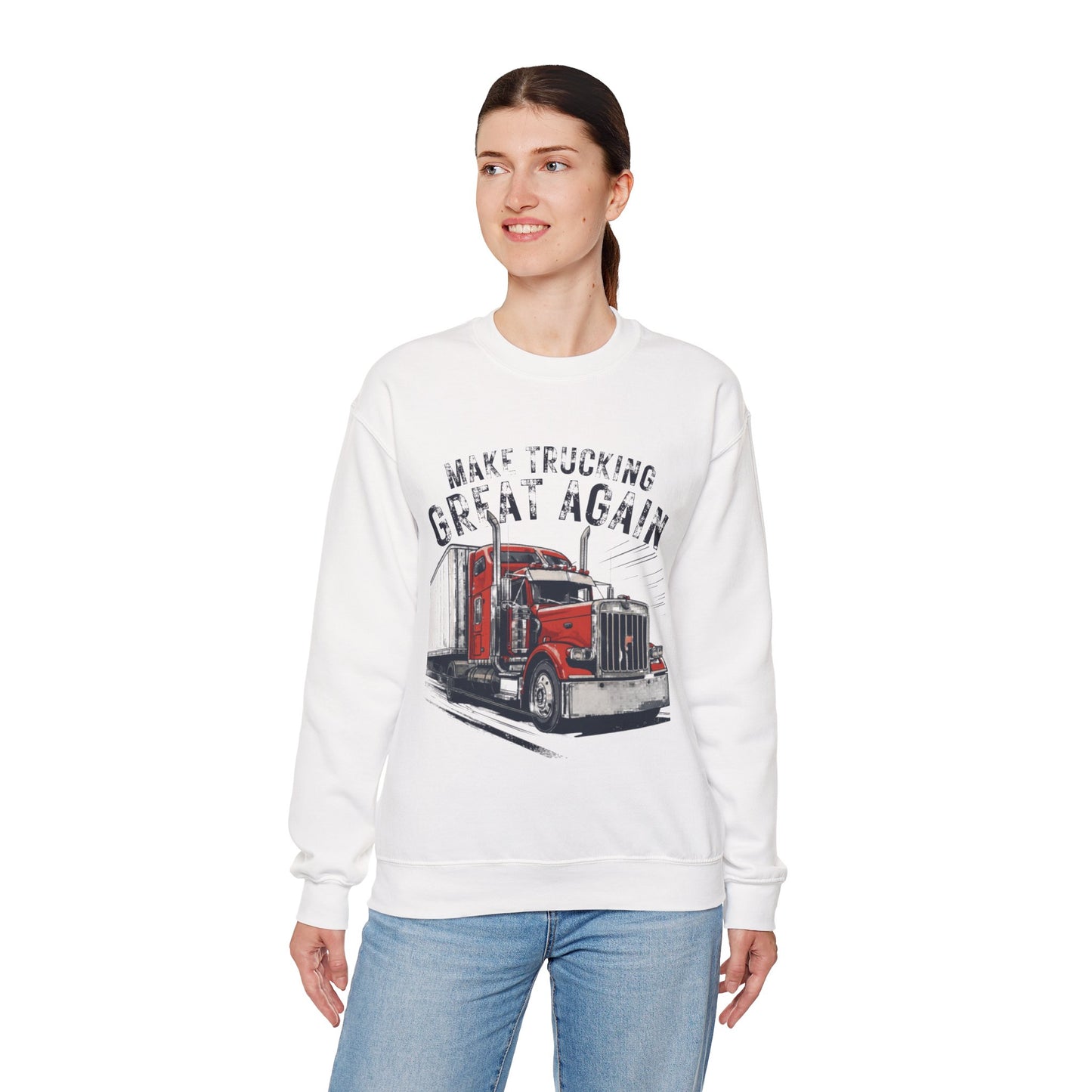 Trucker Crewneck Sweatshirt — “Make Trucking Great Again” Vintage Semi Truck Design