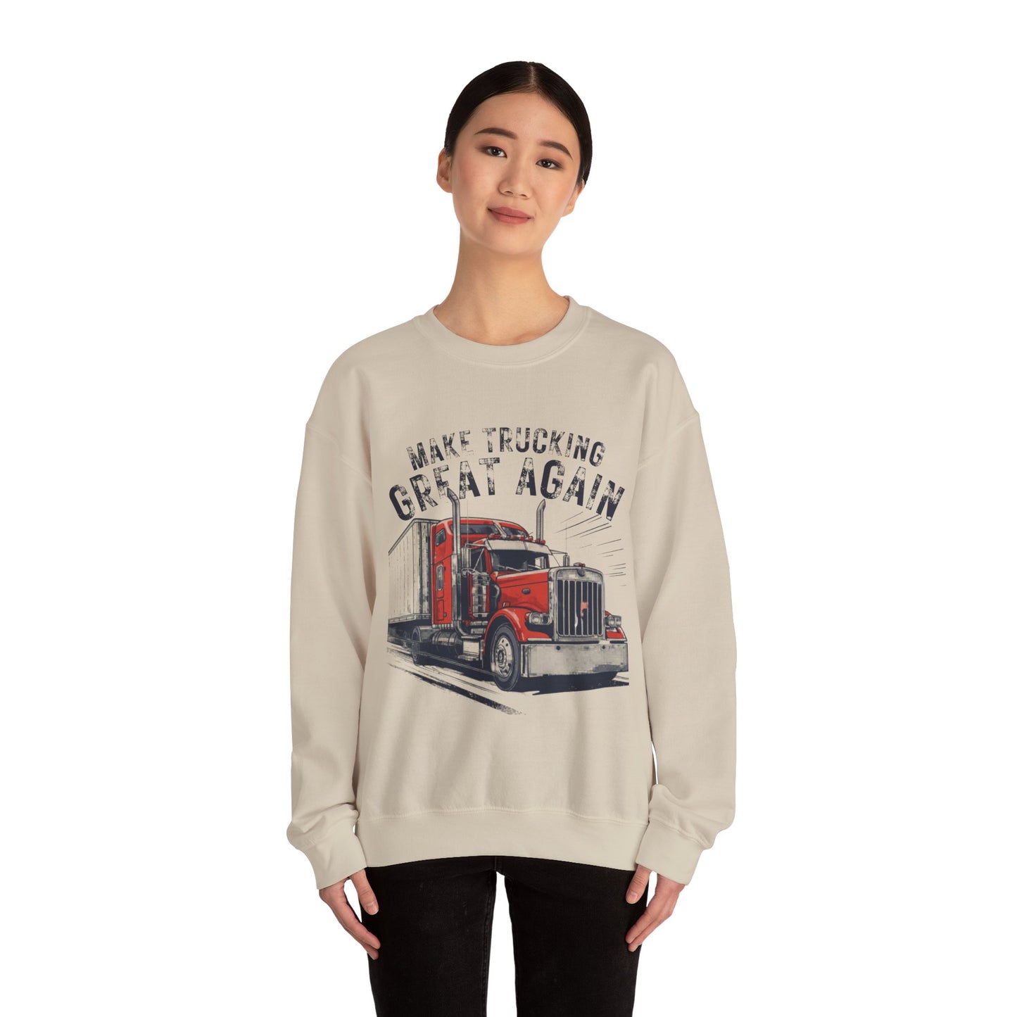 Trucker Crewneck Sweatshirt — “Make Trucking Great Again” Vintage Semi Truck Design