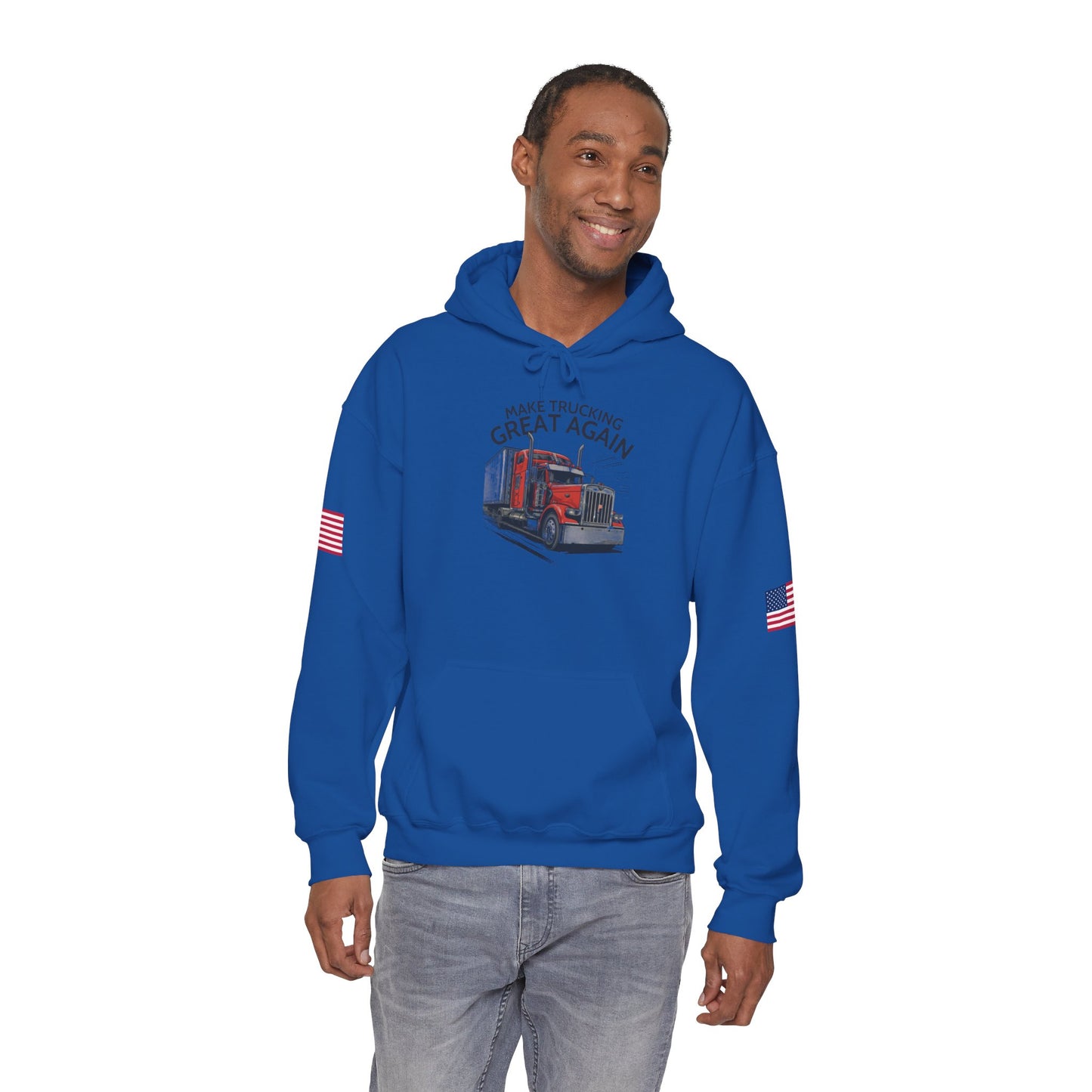 Trucker Hoodie - "Make Trucking Great Again" American Flag Sleeves