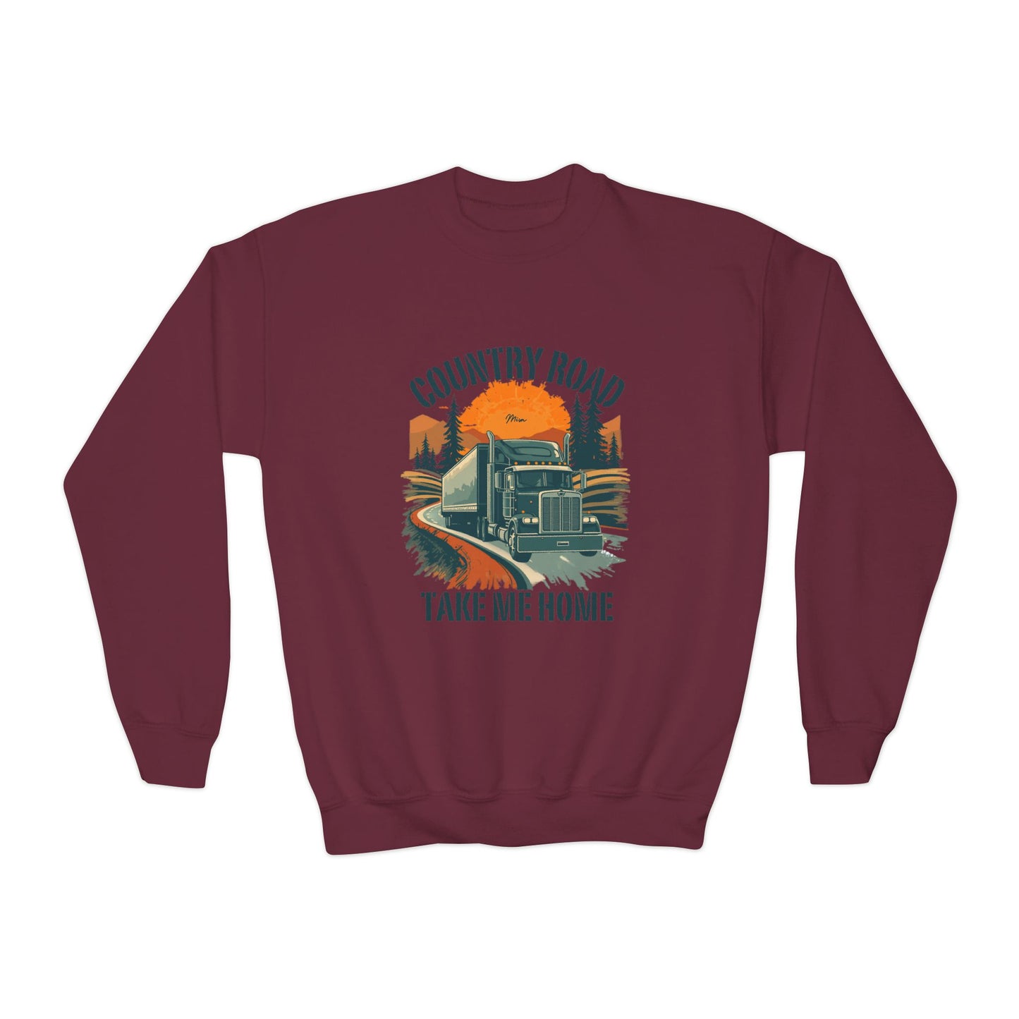 Youth Crewneck Sweatshirt — Retro 'Country Road Take Me Home' Truck Graphic