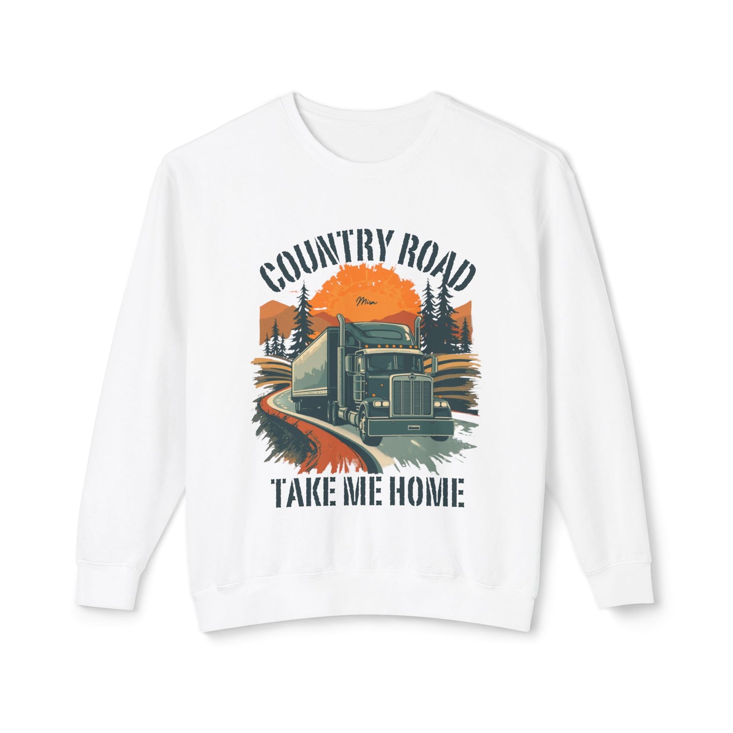 Country Road Truck Sweatshirt — "Country Road Take Me Home" Vintage Semi Truck Crewneck