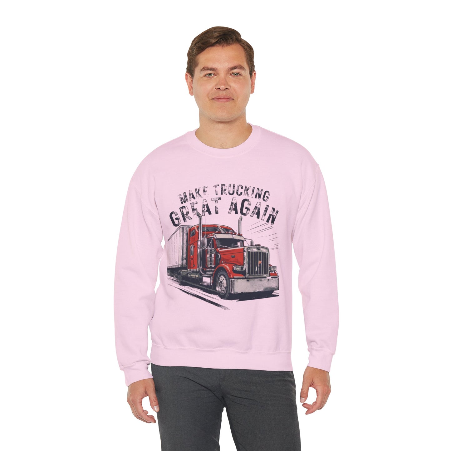 Trucker Crewneck Sweatshirt — “Make Trucking Great Again” Vintage Semi Truck Design