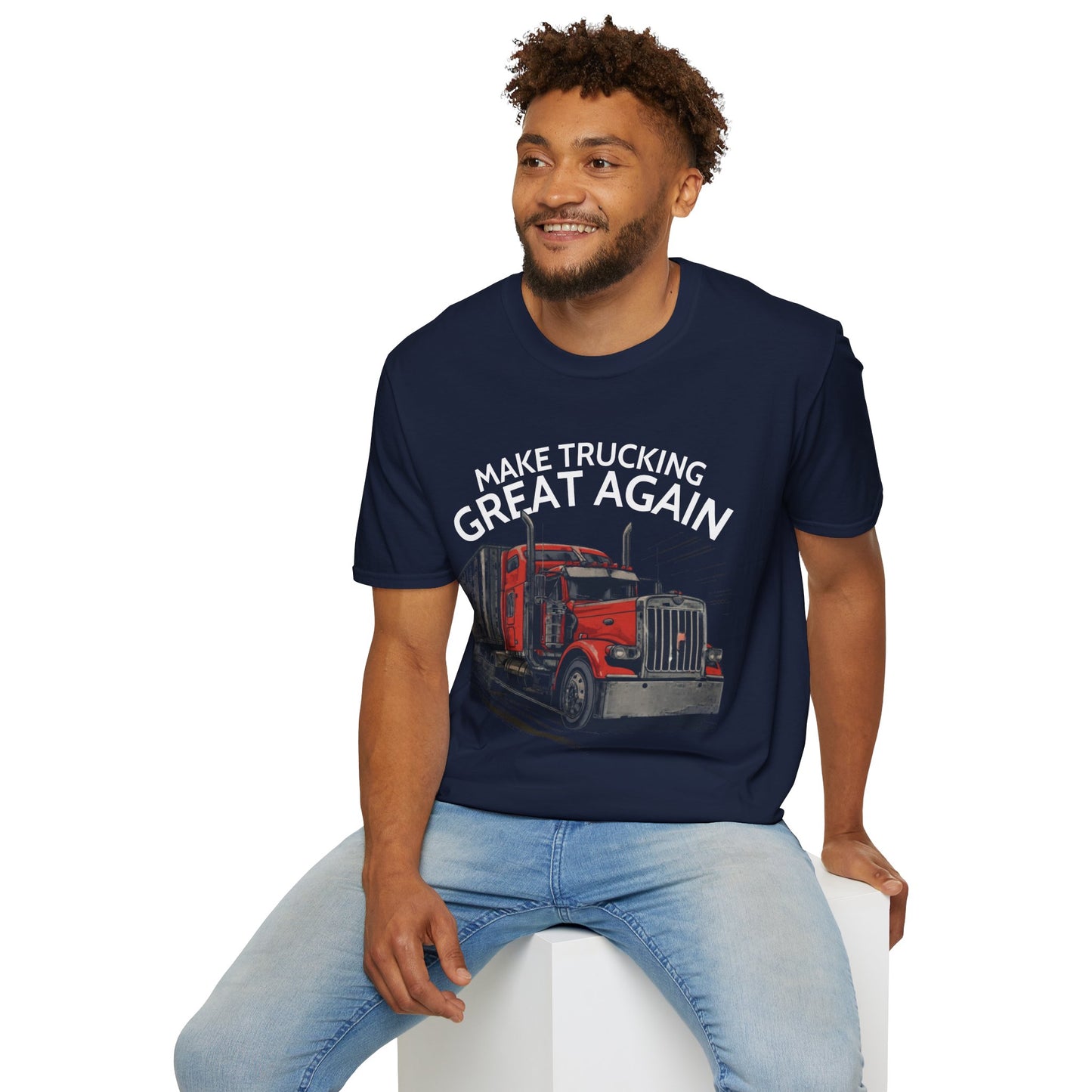 Make Trucking Great Again T-Shirt — Vintage Red Semi Truck Graphic Tee