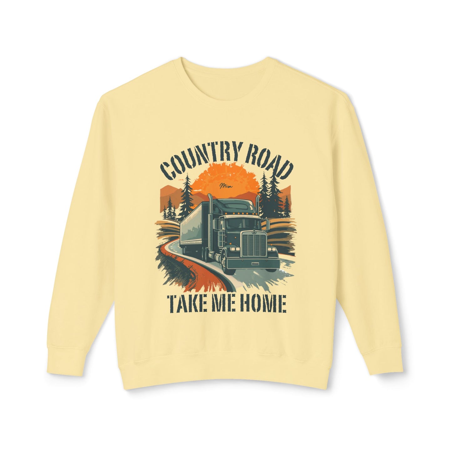 Country Road Truck Sweatshirt — "Country Road Take Me Home" Vintage Semi Truck Crewneck