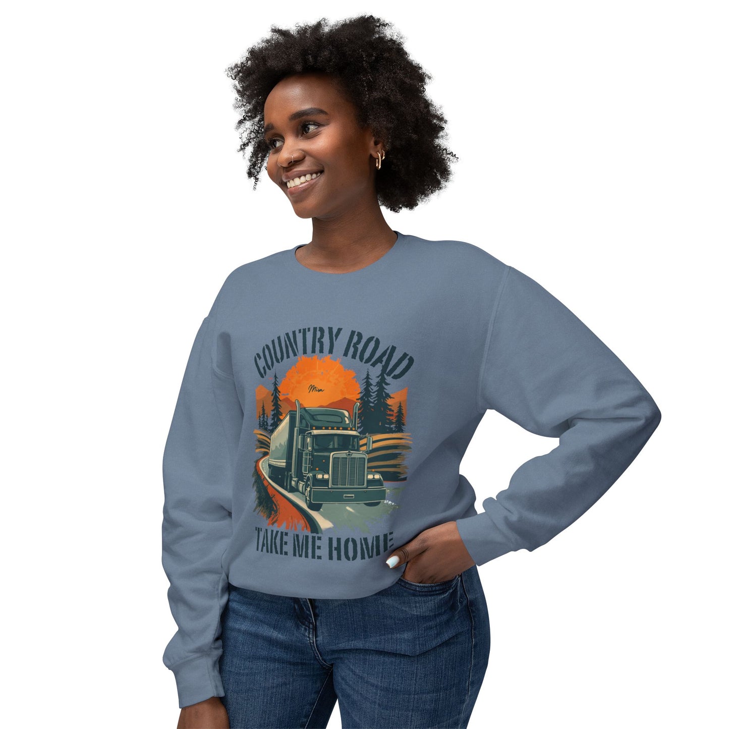 Country Road Truck Sweatshirt — "Country Road Take Me Home" Vintage Semi Truck Crewneck