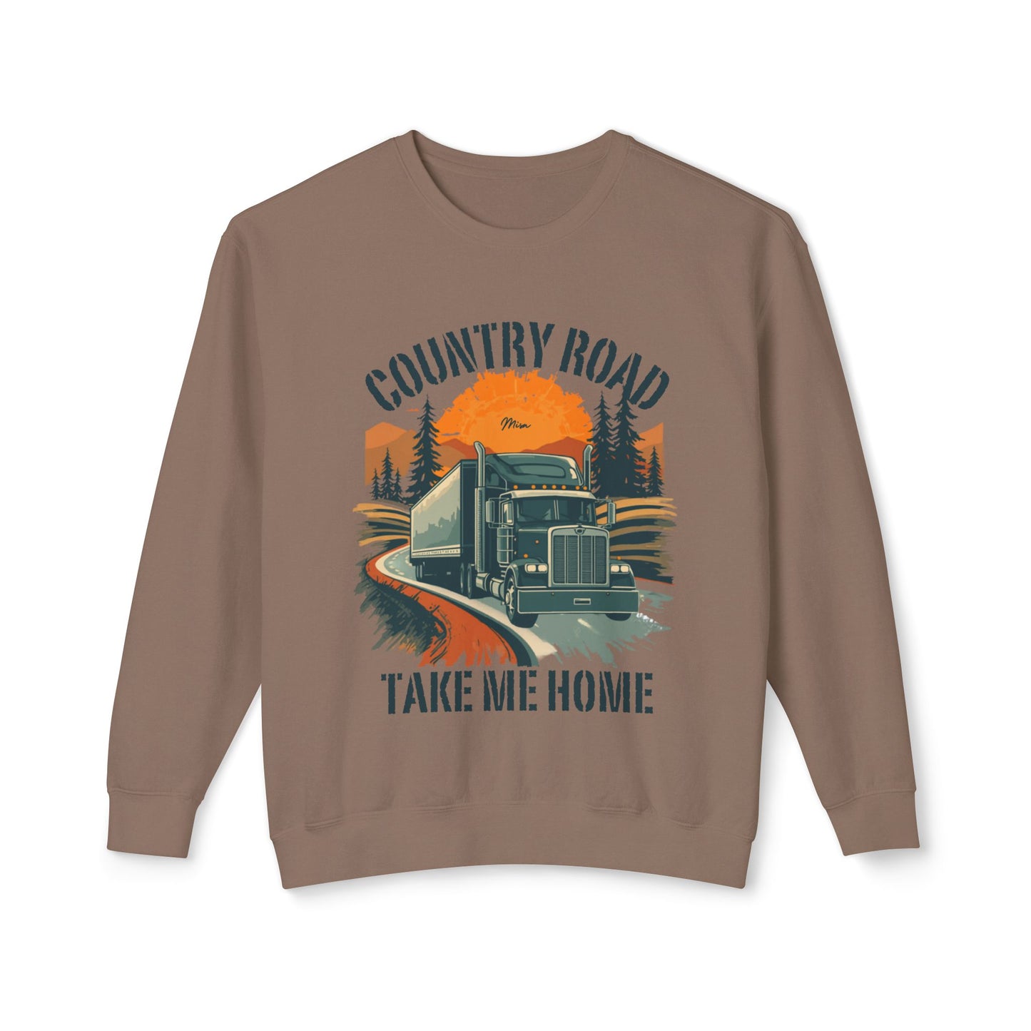 Country Road Truck Sweatshirt — "Country Road Take Me Home" Vintage Semi Truck Crewneck