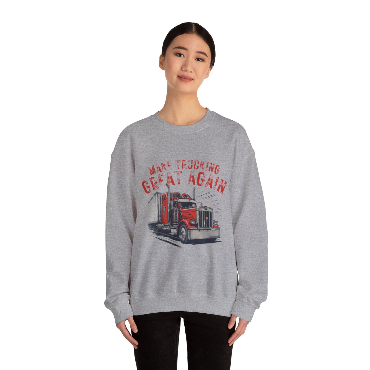 Crewneck Sweatshirt — "Make Trucking Great Again" Vintage Semi Tractor Graphic