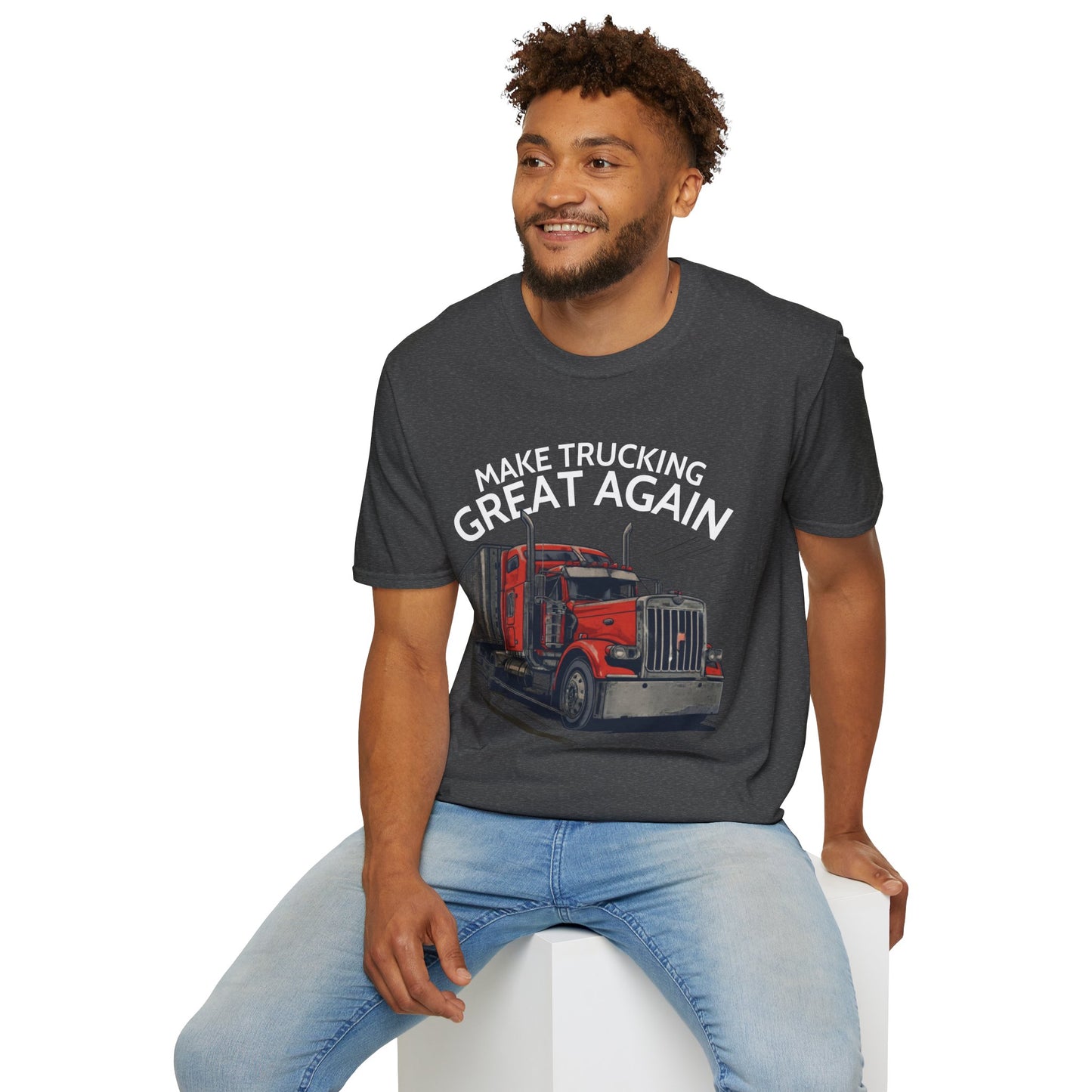 Make Trucking Great Again T-Shirt — Vintage Red Semi Truck Graphic Tee