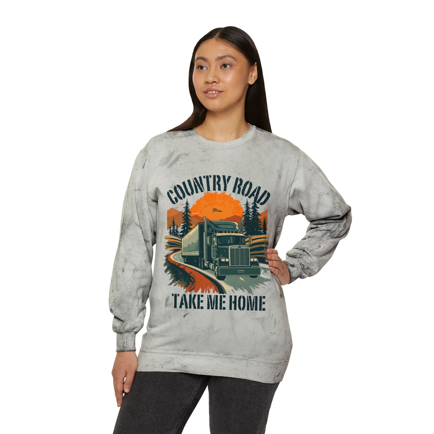 Country Road Truck Crewneck Sweatshirt — "Take Me Home" Vintage Semi Truck Pullover
