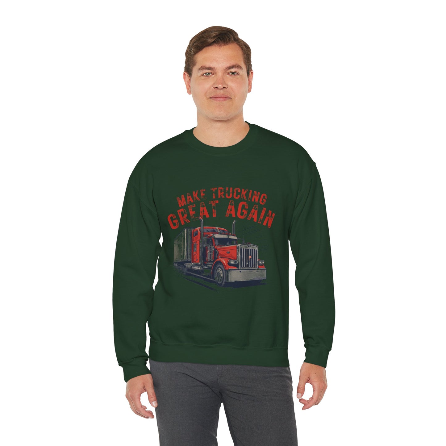 Crewneck Sweatshirt — "Make Trucking Great Again" Vintage Semi Tractor Graphic