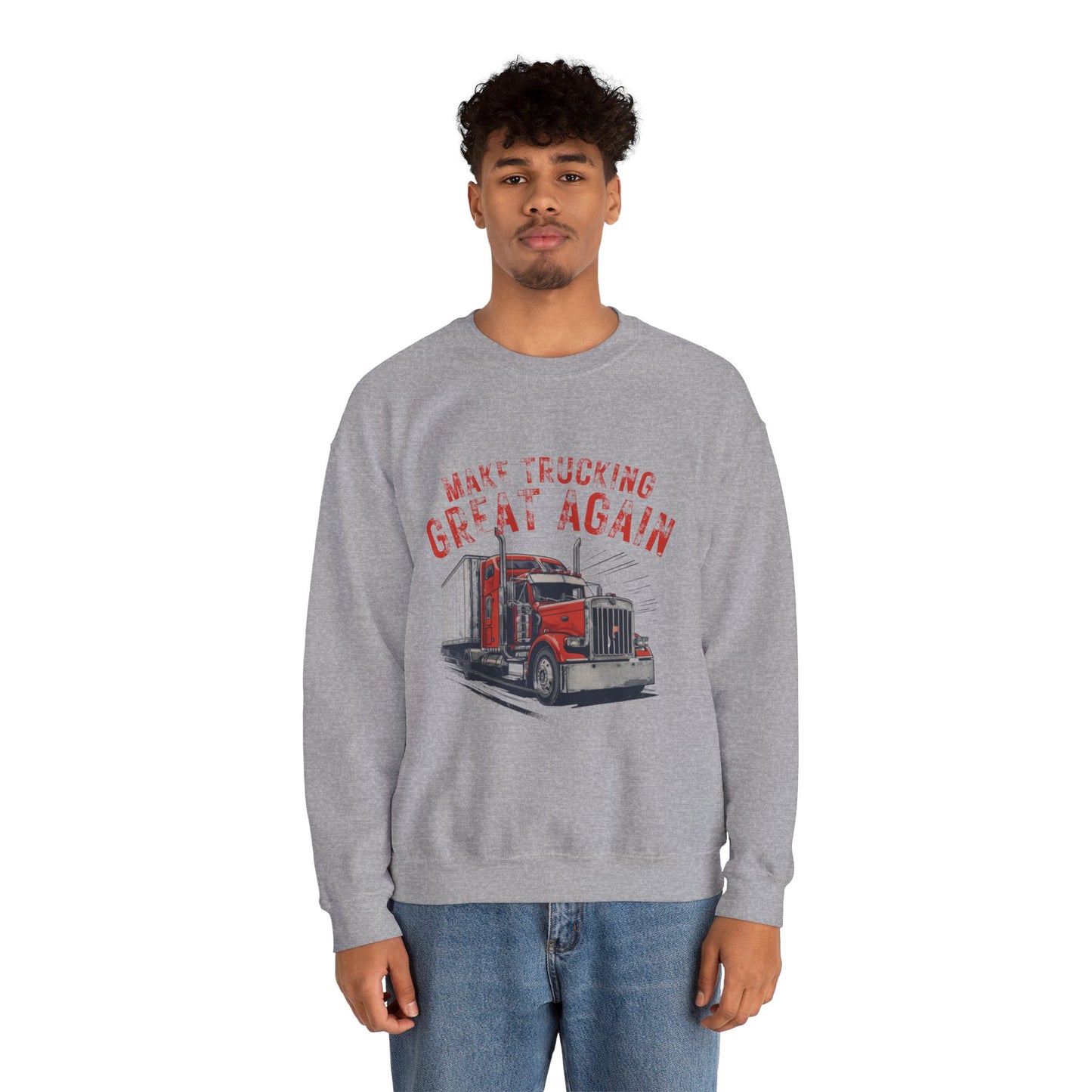 Crewneck Sweatshirt — "Make Trucking Great Again" Vintage Semi Tractor Graphic