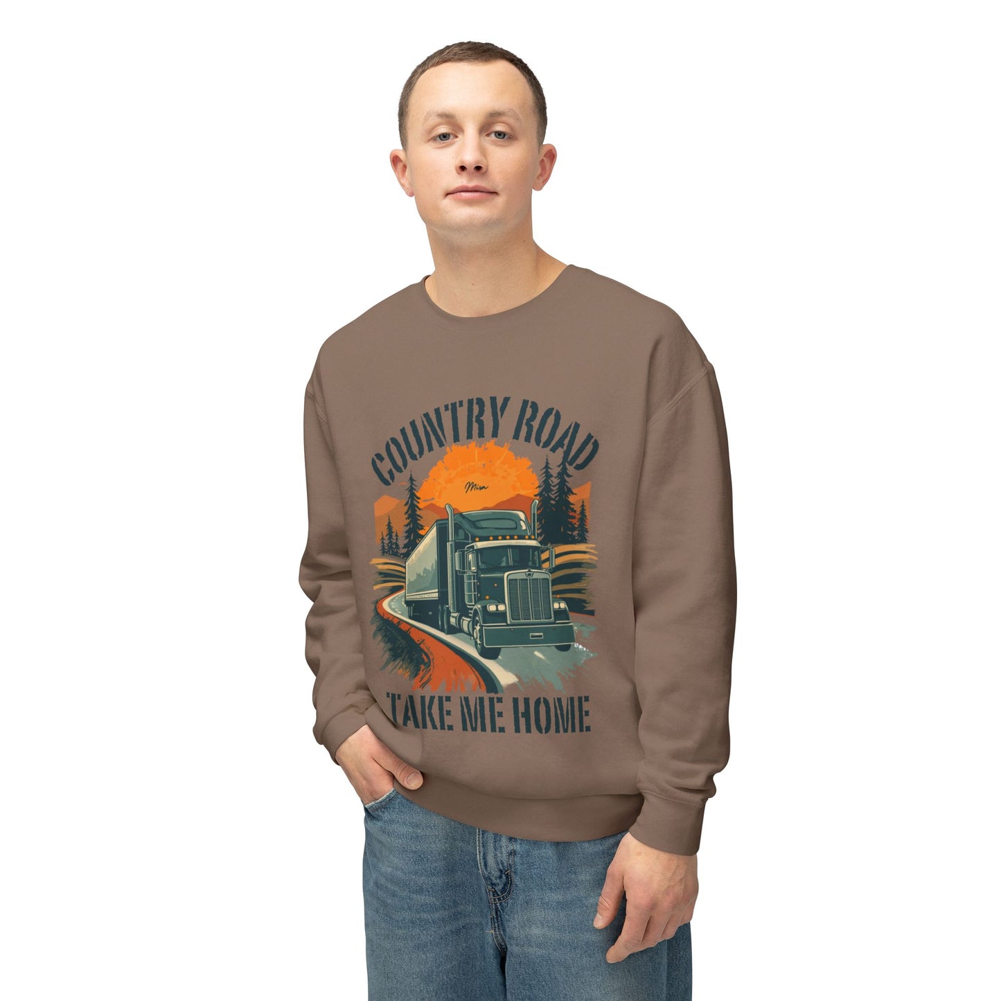 Country Road Truck Sweatshirt — "Country Road Take Me Home" Vintage Semi Truck Crewneck