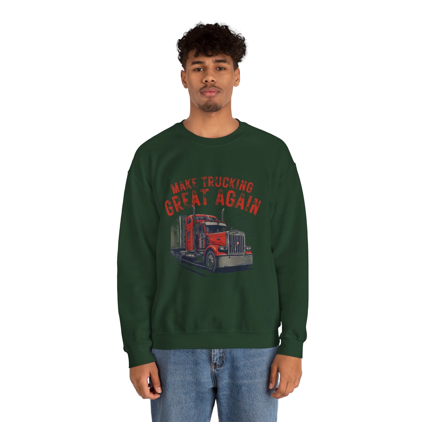 Crewneck Sweatshirt — "Make Trucking Great Again" Vintage Semi Tractor Graphic