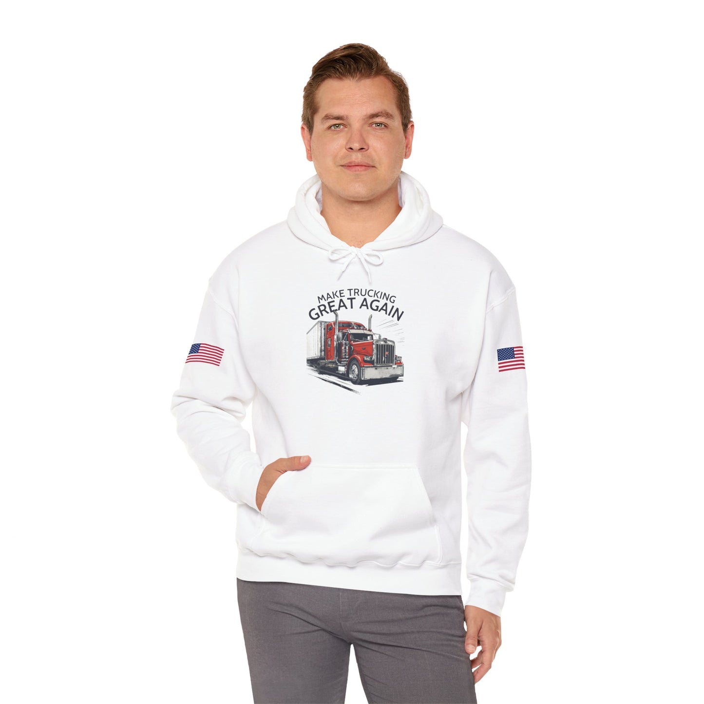 Trucker Hoodie - "Make Trucking Great Again" American Flag Sleeves