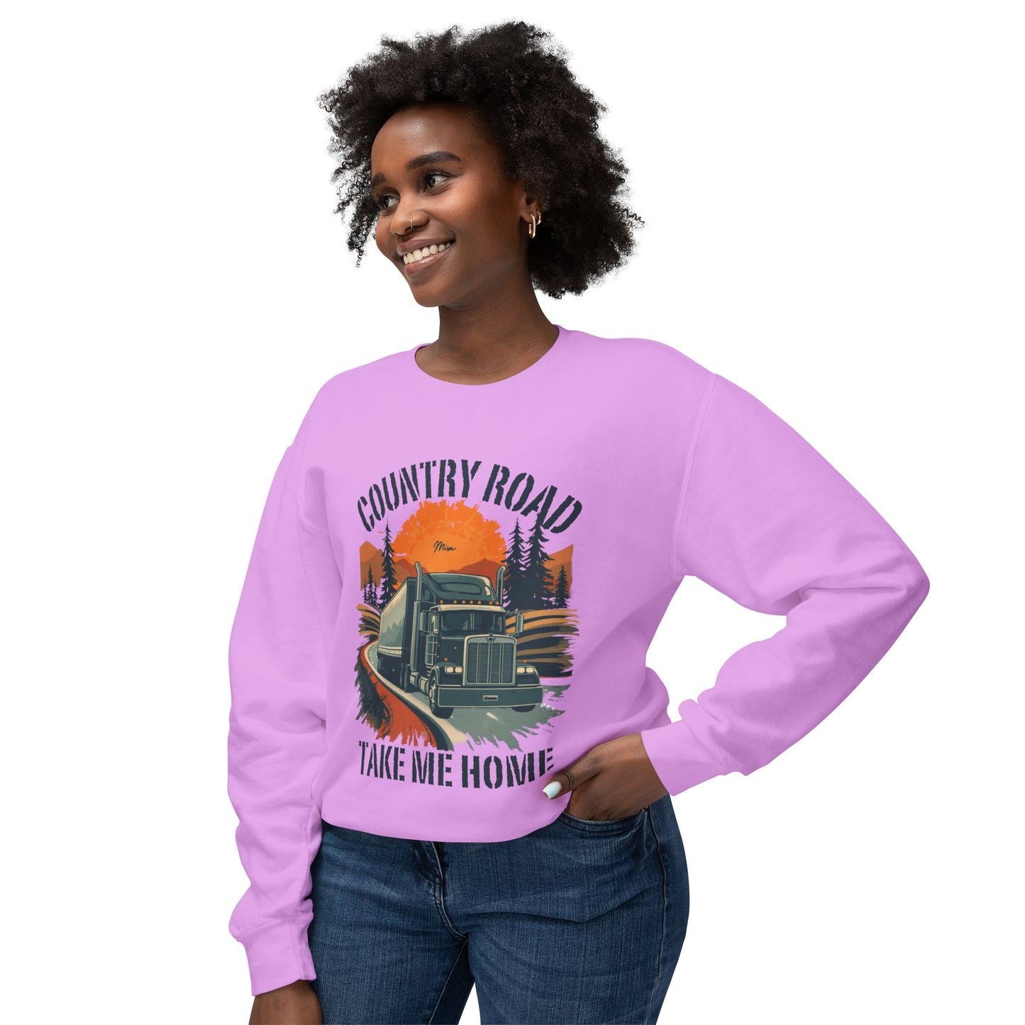 Country Road Truck Sweatshirt — "Country Road Take Me Home" Vintage Semi Truck Crewneck