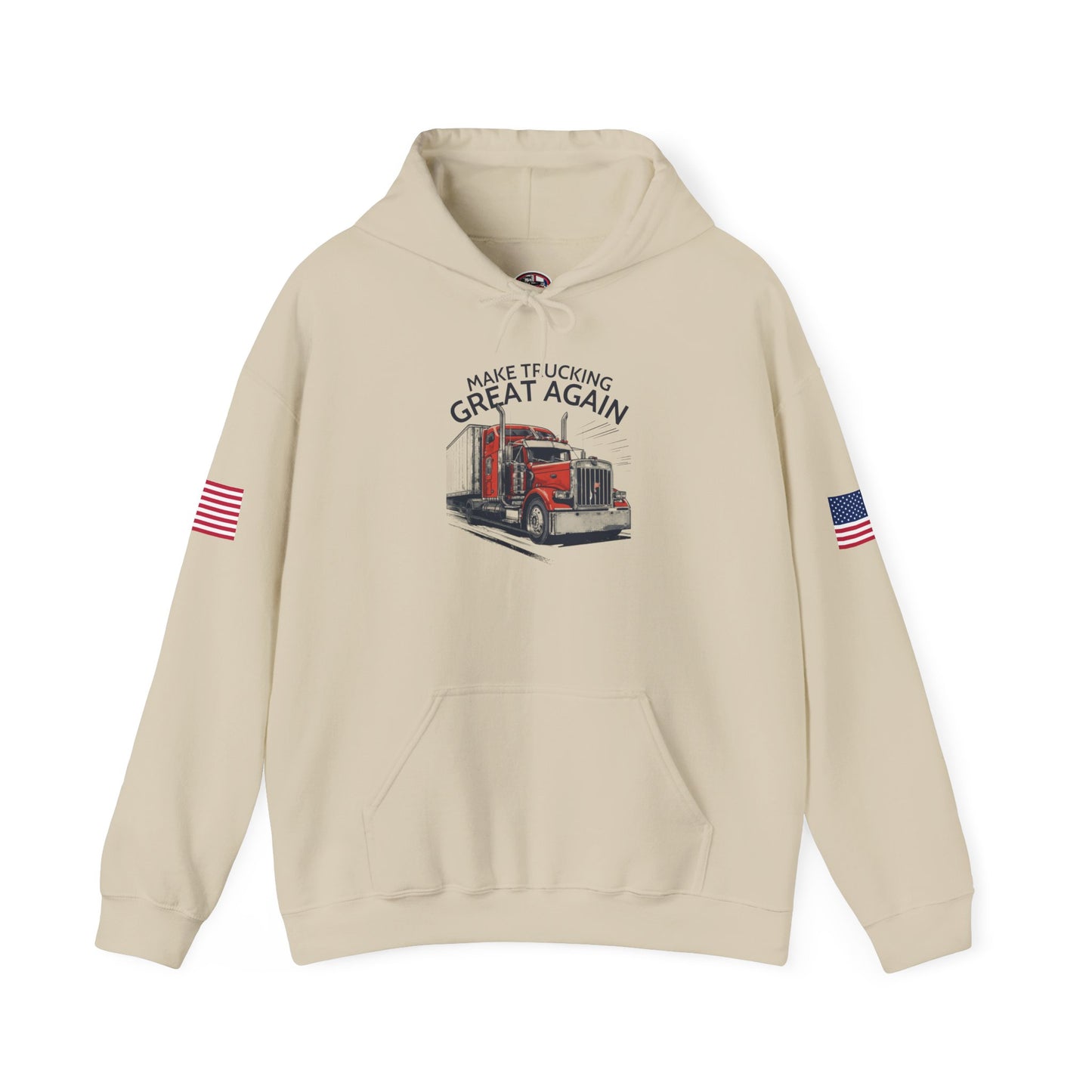 Trucker Hoodie - "Make Trucking Great Again" American Flag Sleeves