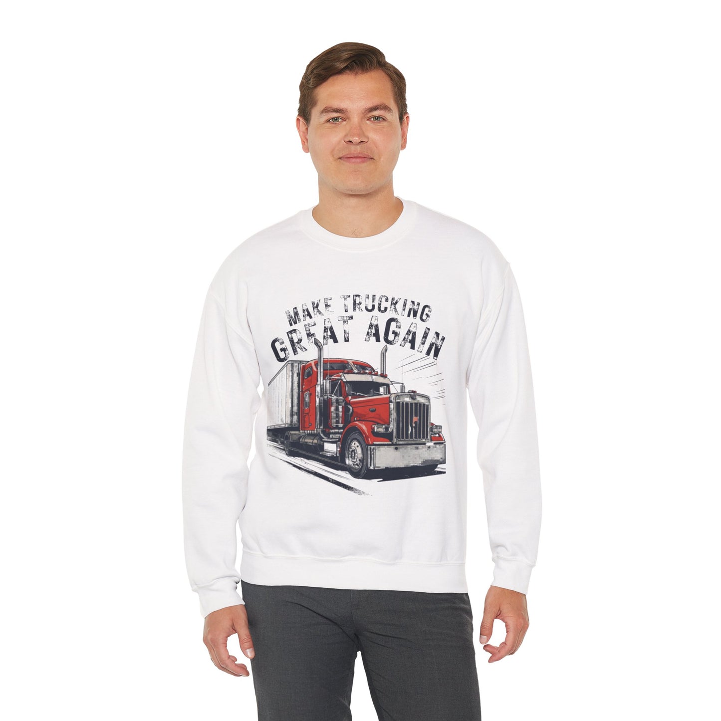 Trucker Crewneck Sweatshirt — “Make Trucking Great Again” Vintage Semi Truck Design