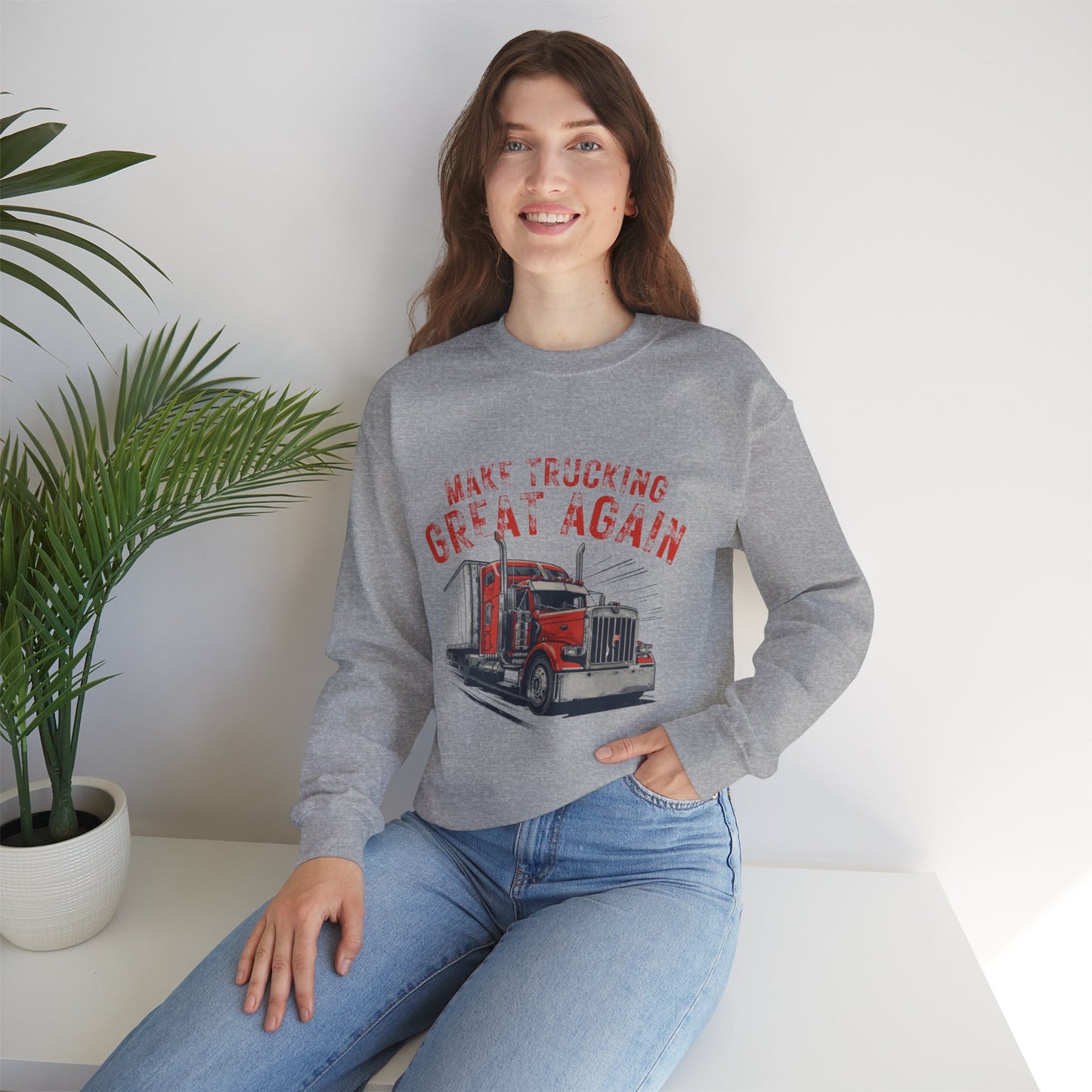 Crewneck Sweatshirt — "Make Trucking Great Again" Vintage Semi Tractor Graphic
