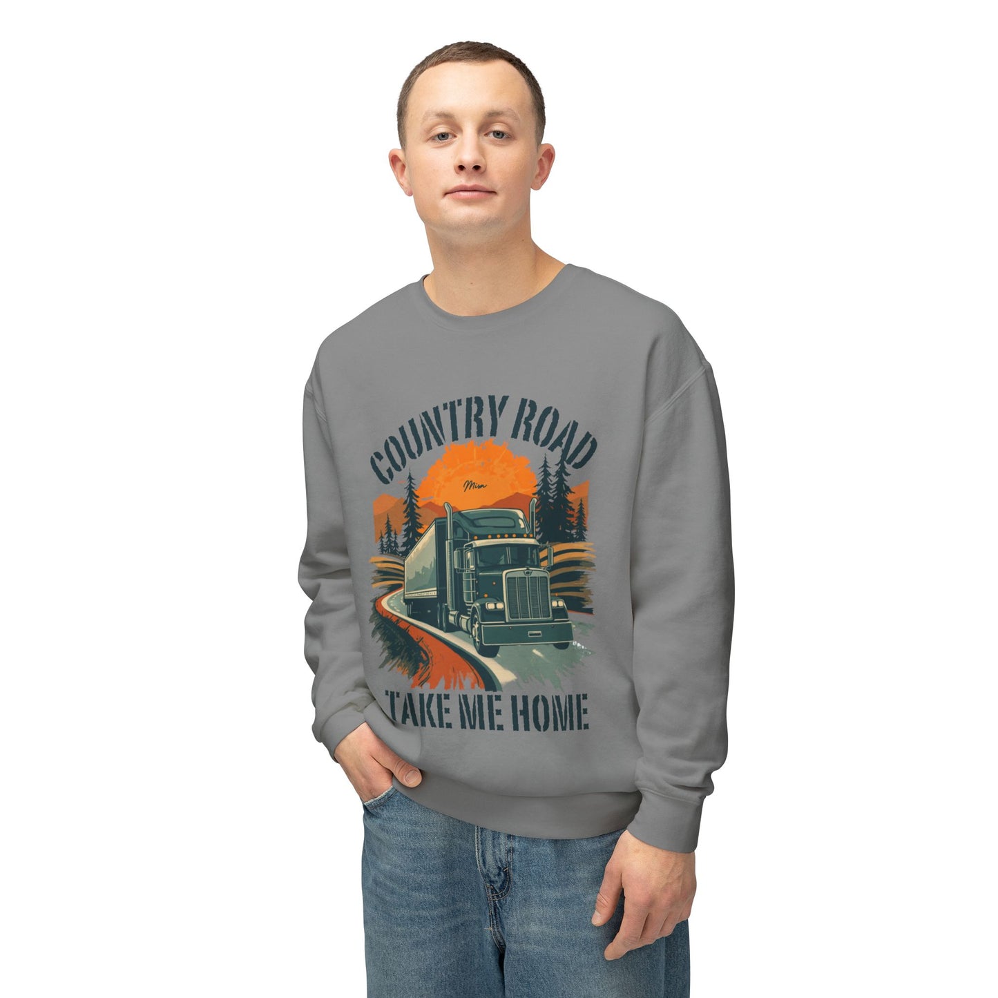 Country Road Truck Sweatshirt — "Country Road Take Me Home" Vintage Semi Truck Crewneck