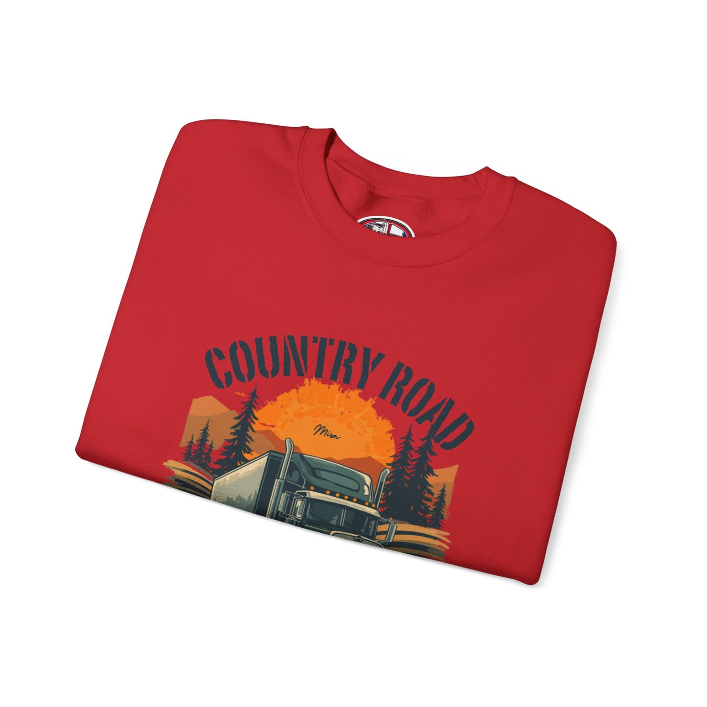Crewneck Sweatshirt — "Country Road Take Me Home" Trucking Sunset Graphic