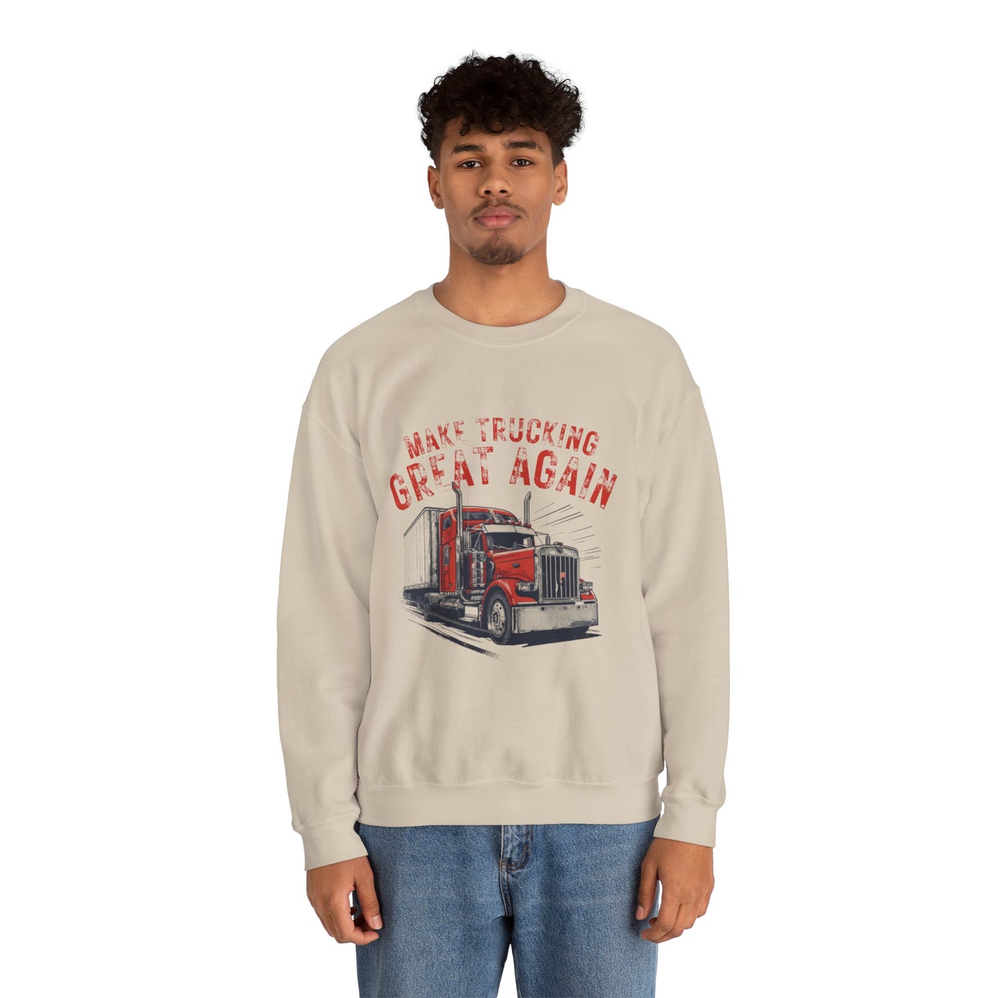 Crewneck Sweatshirt — "Make Trucking Great Again" Vintage Semi Tractor Graphic