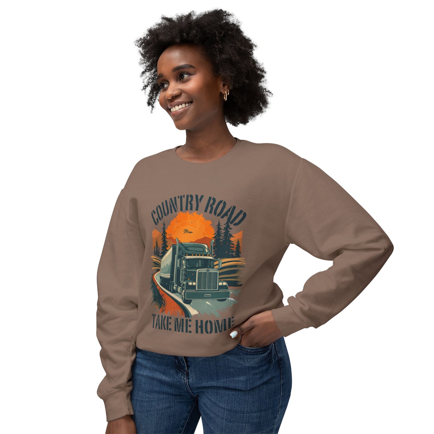 Country Road Truck Sweatshirt — "Country Road Take Me Home" Vintage Semi Truck Crewneck