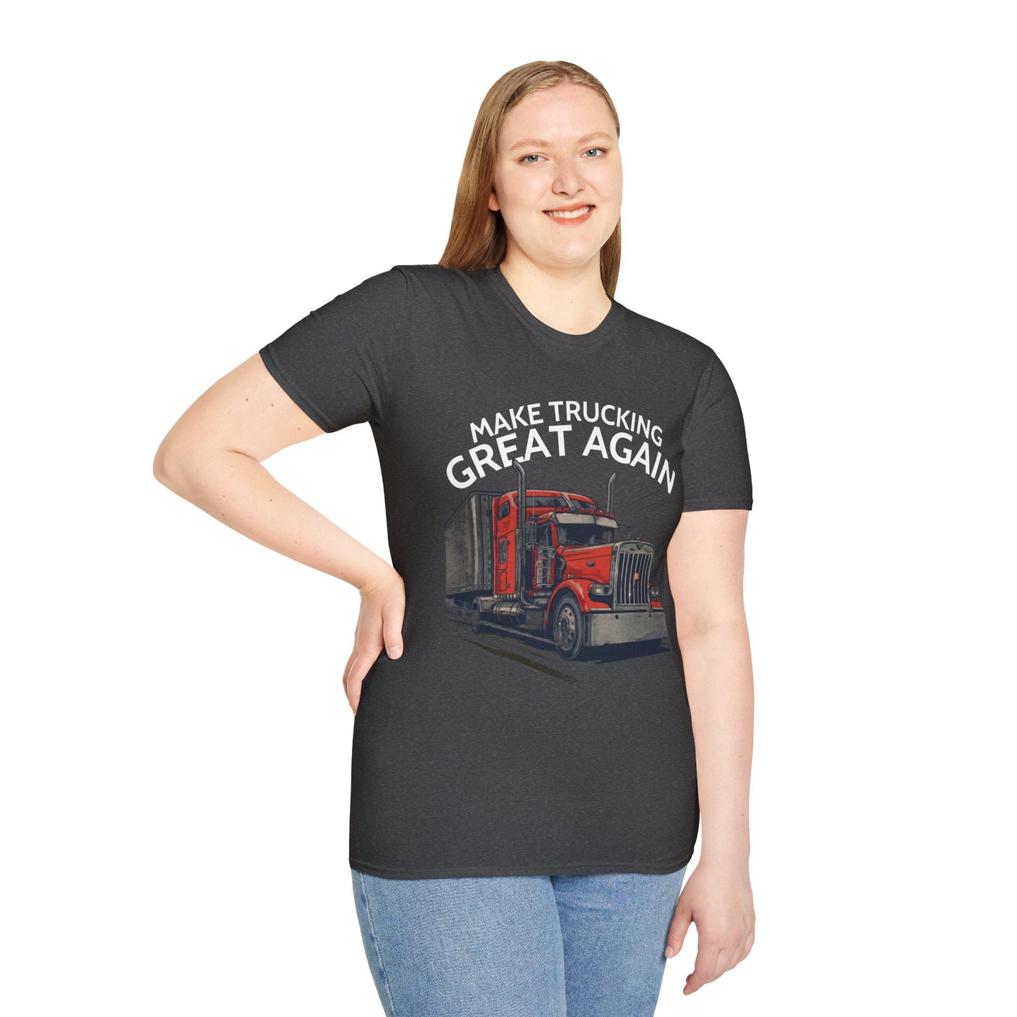 Make Trucking Great Again T-Shirt — Vintage Red Semi Truck Graphic Tee