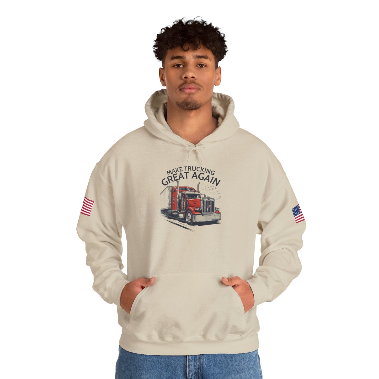 Trucker Hoodie - "Make Trucking Great Again" American Flag Sleeves
