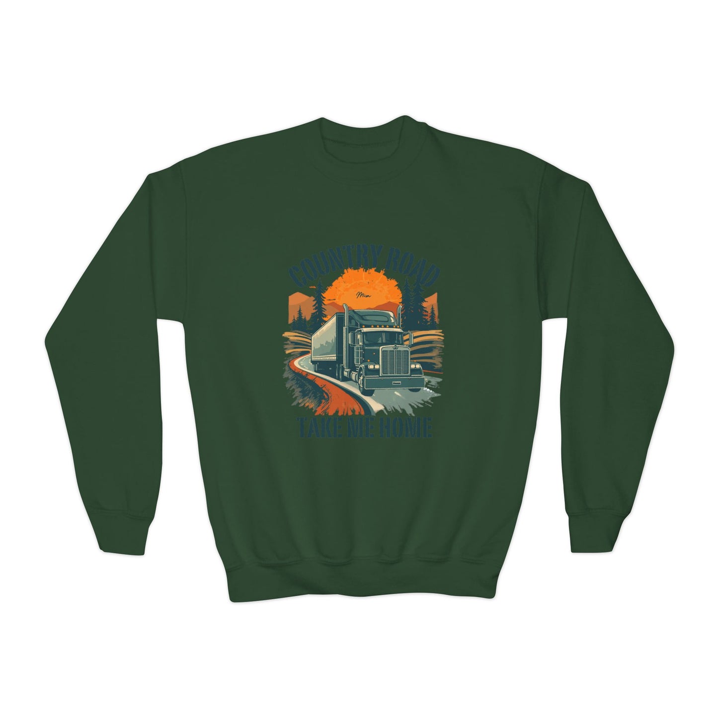 Youth Crewneck Sweatshirt — Retro 'Country Road Take Me Home' Truck Graphic