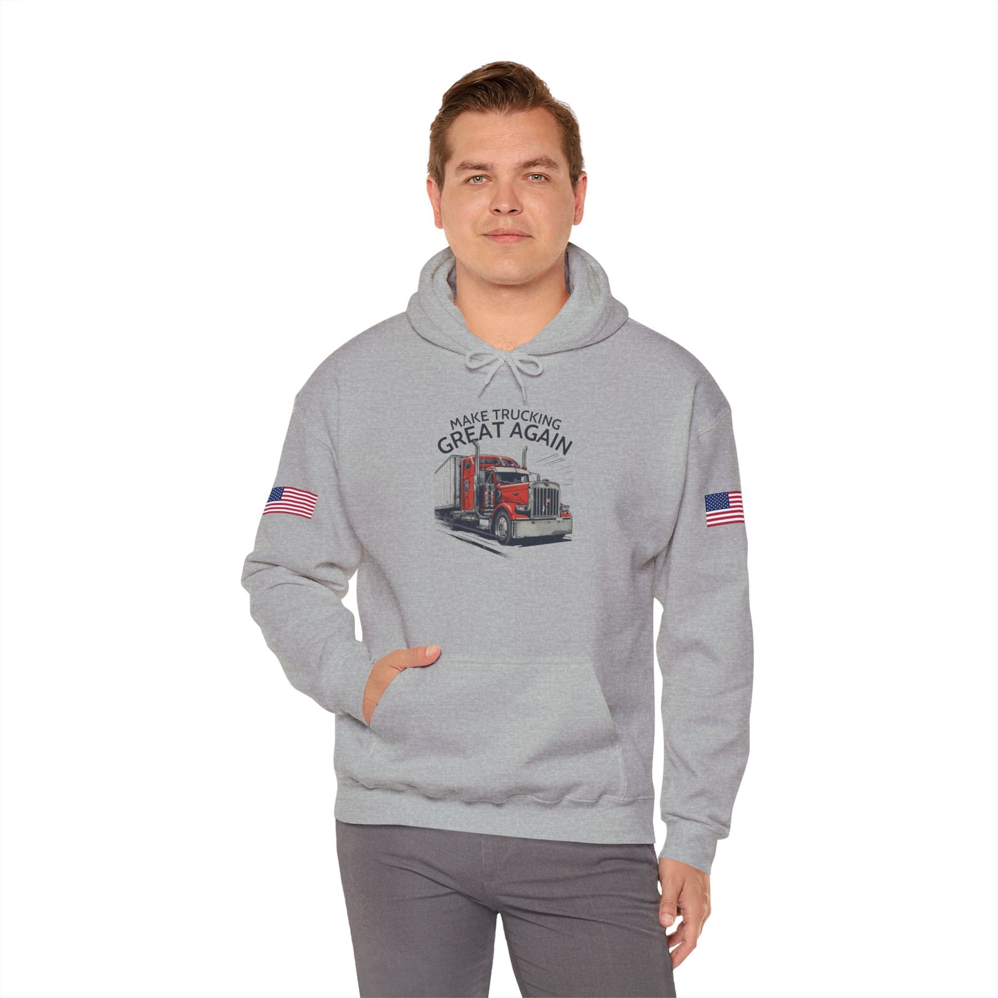 Trucker Hoodie - "Make Trucking Great Again" American Flag Sleeves