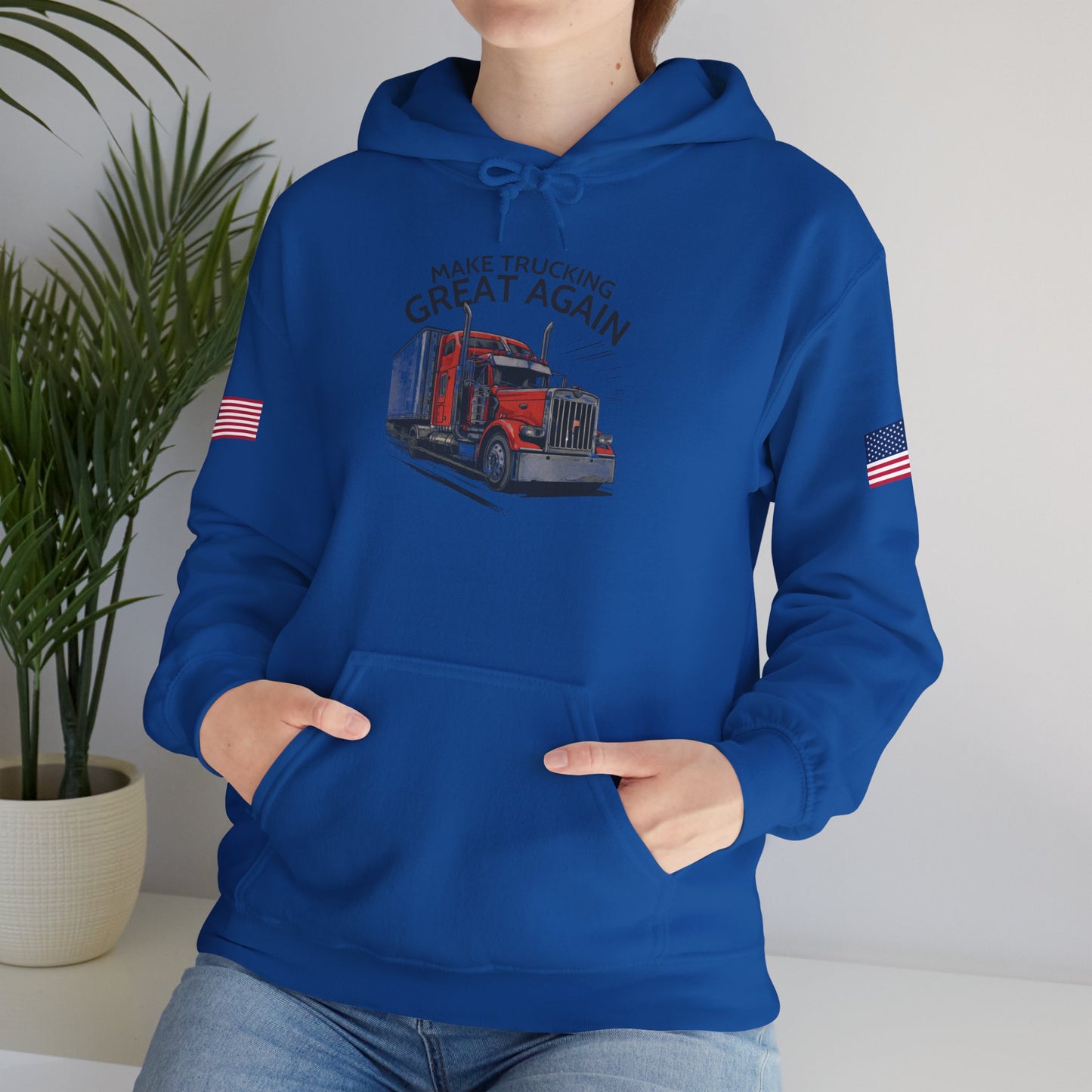 Trucker Hoodie - "Make Trucking Great Again" American Flag Sleeves