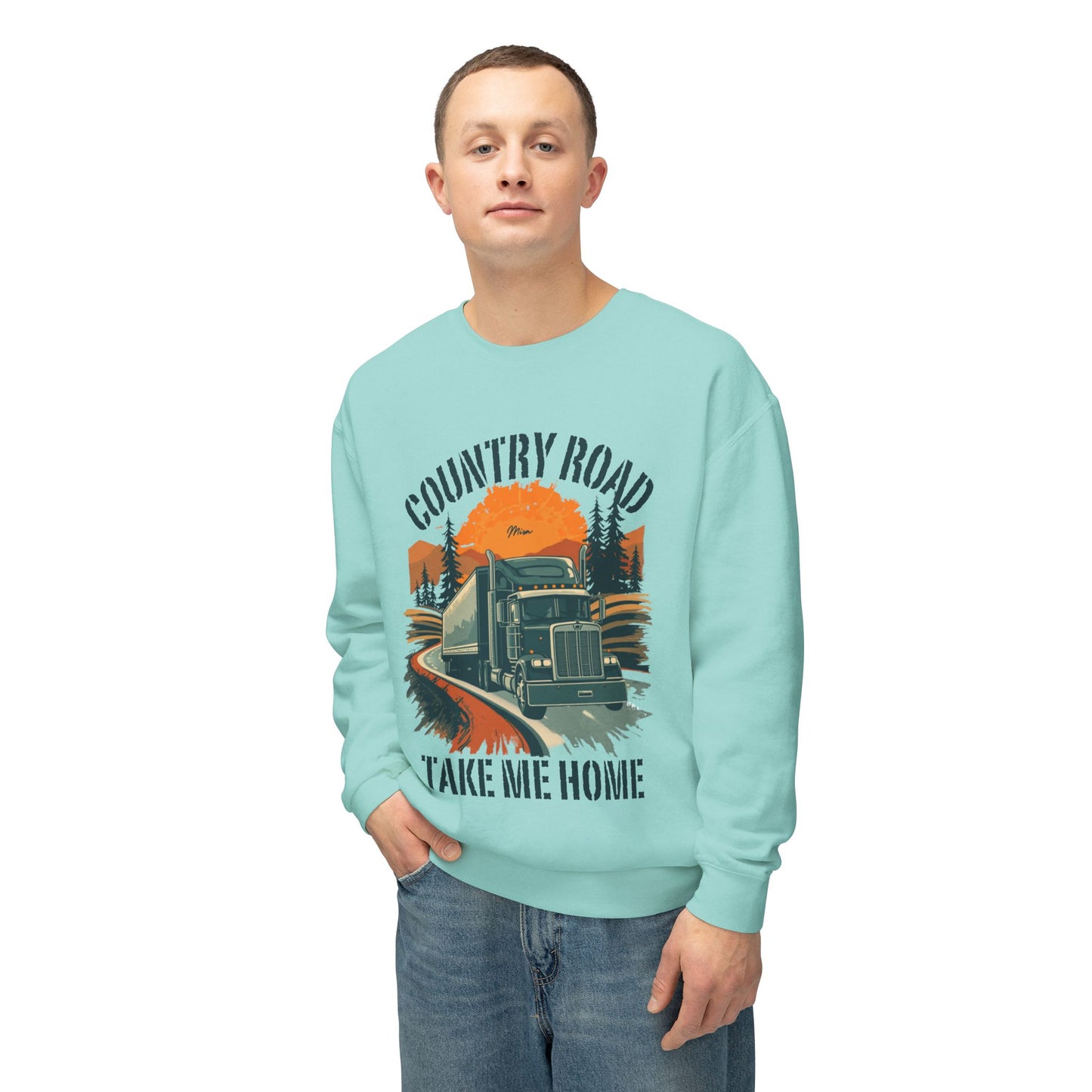 Country Road Truck Sweatshirt — "Country Road Take Me Home" Vintage Semi Truck Crewneck