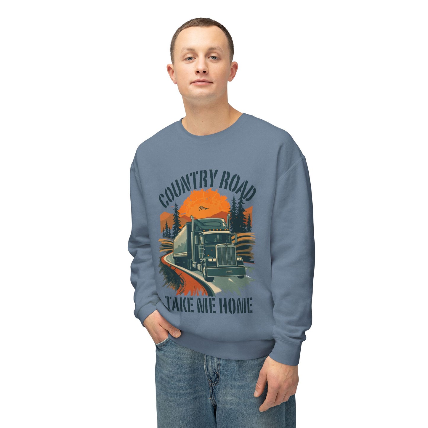 Country Road Truck Sweatshirt — "Country Road Take Me Home" Vintage Semi Truck Crewneck