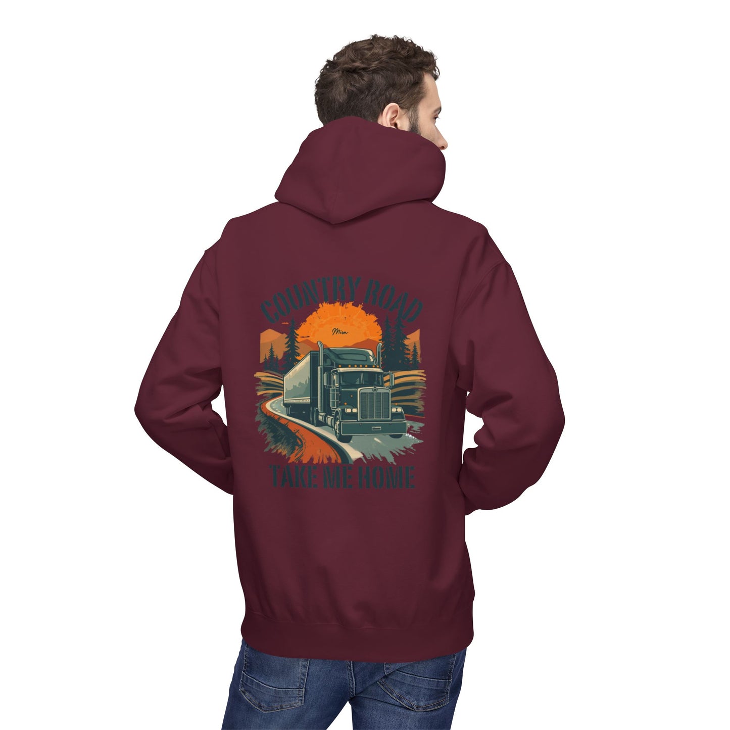Country Road Truck Hoodie — "Country Road Take Me Home" Retro Semi Truck Pullover
