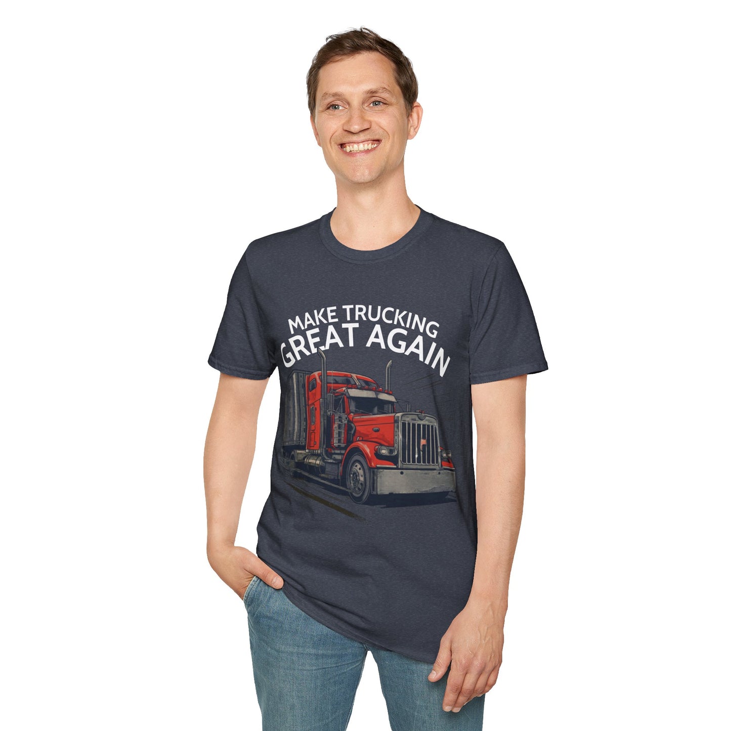 Make Trucking Great Again T-Shirt — Vintage Red Semi Truck Graphic Tee