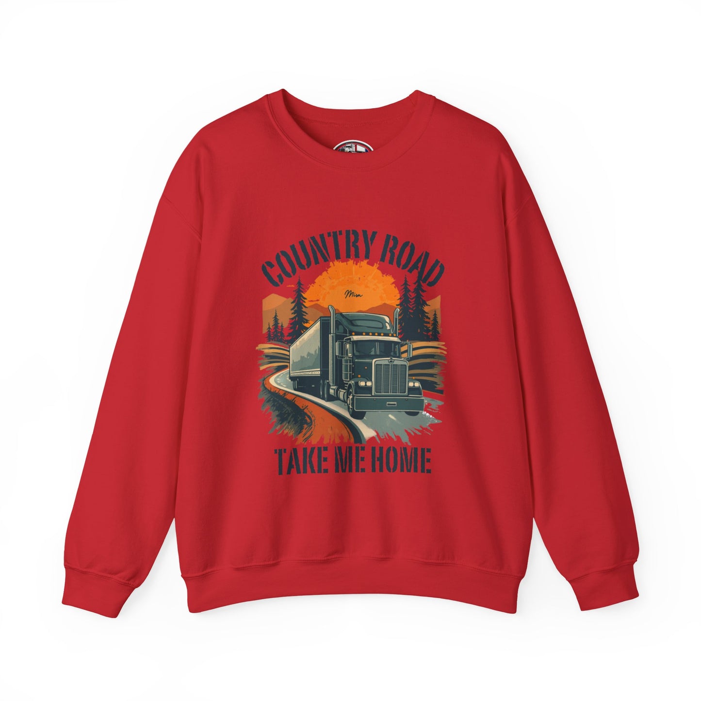 Crewneck Sweatshirt — "Country Road Take Me Home" Trucking Sunset Graphic