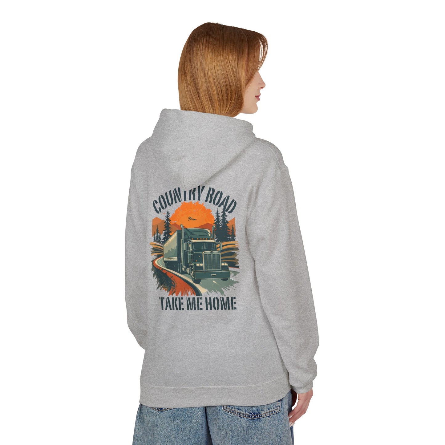 Country Road Truck Hoodie — "Country Road Take Me Home" Retro Semi Truck Pullover
