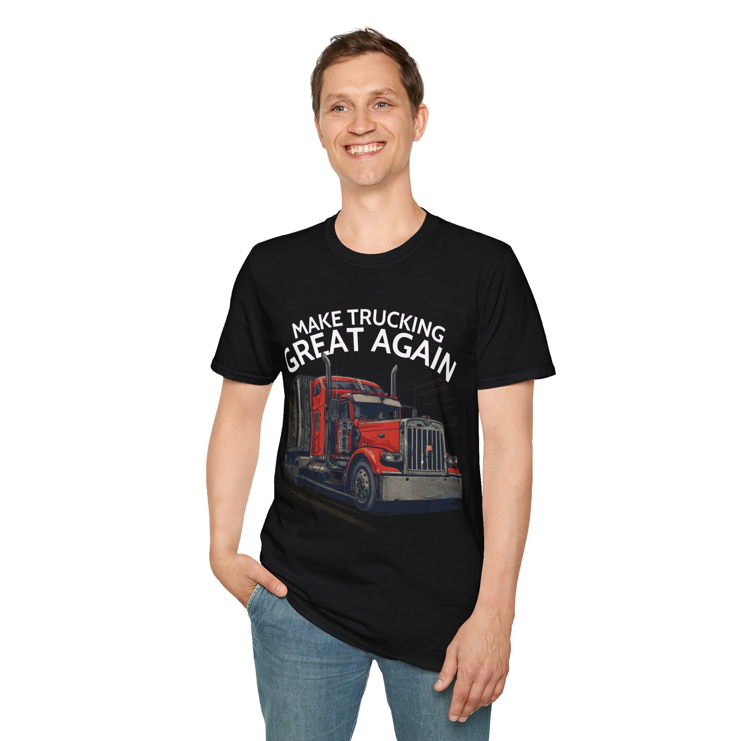 Make Trucking Great Again T-Shirt — Vintage Red Semi Truck Graphic Tee