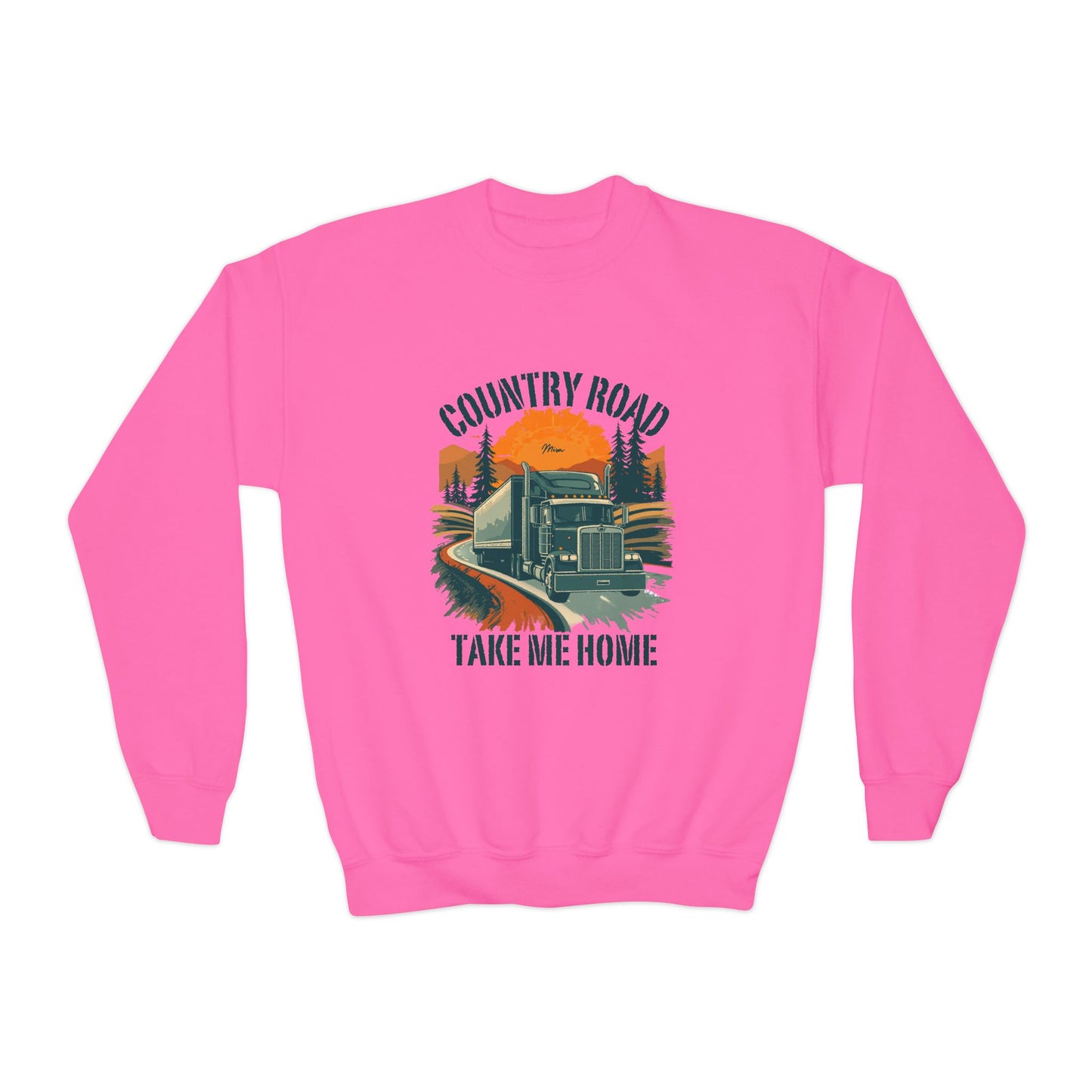 Youth Crewneck Sweatshirt — Retro 'Country Road Take Me Home' Truck Graphic