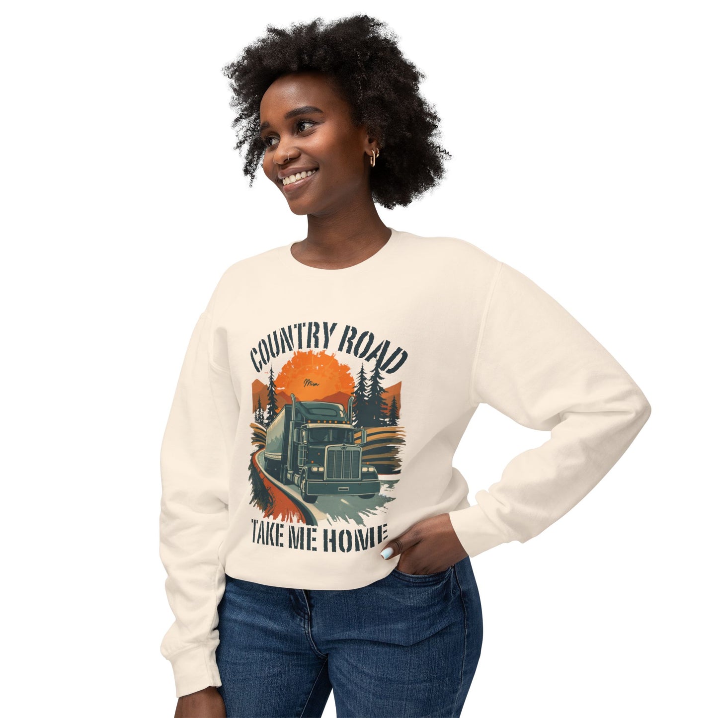 Country Road Truck Sweatshirt — "Country Road Take Me Home" Vintage Semi Truck Crewneck