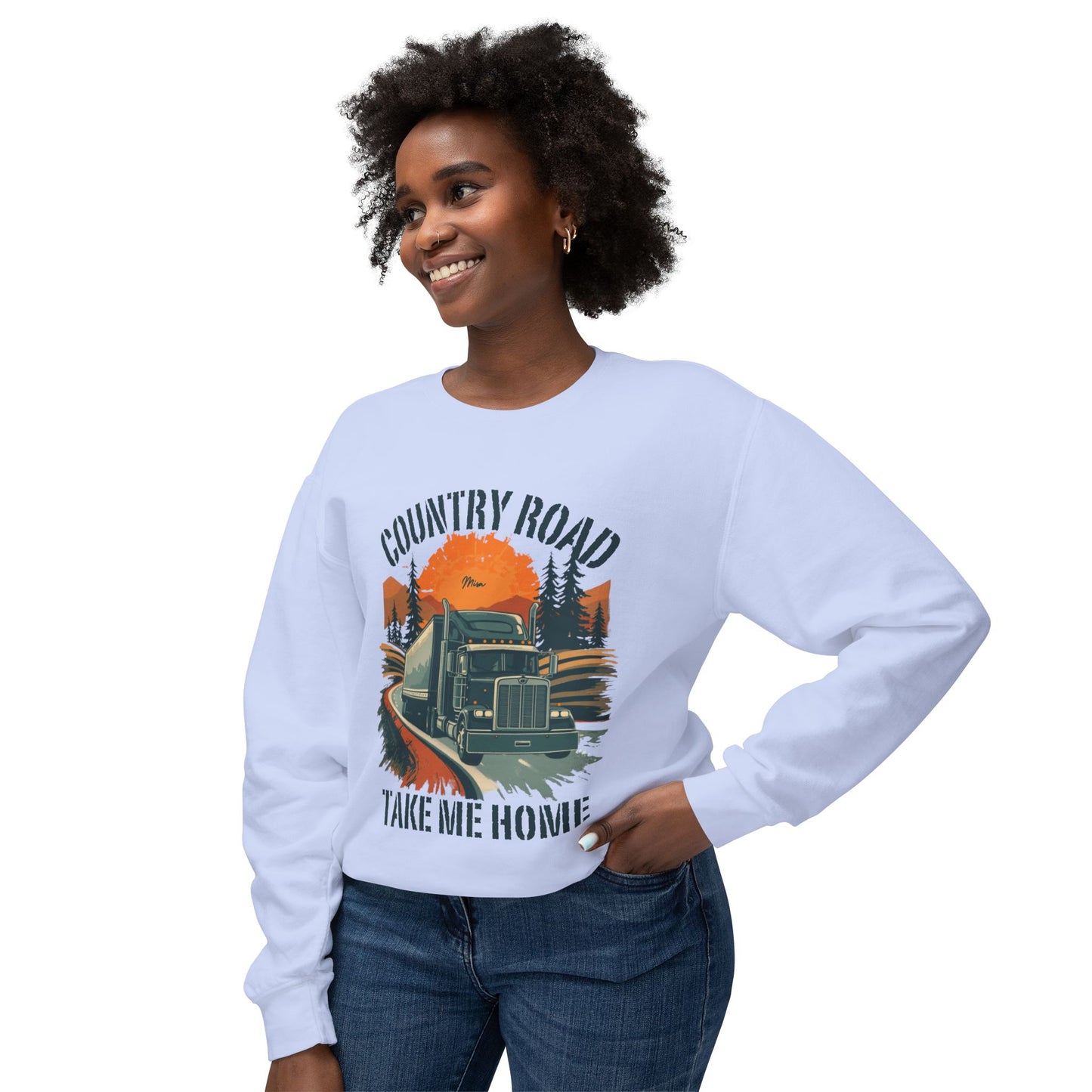Country Road Truck Sweatshirt — "Country Road Take Me Home" Vintage Semi Truck Crewneck