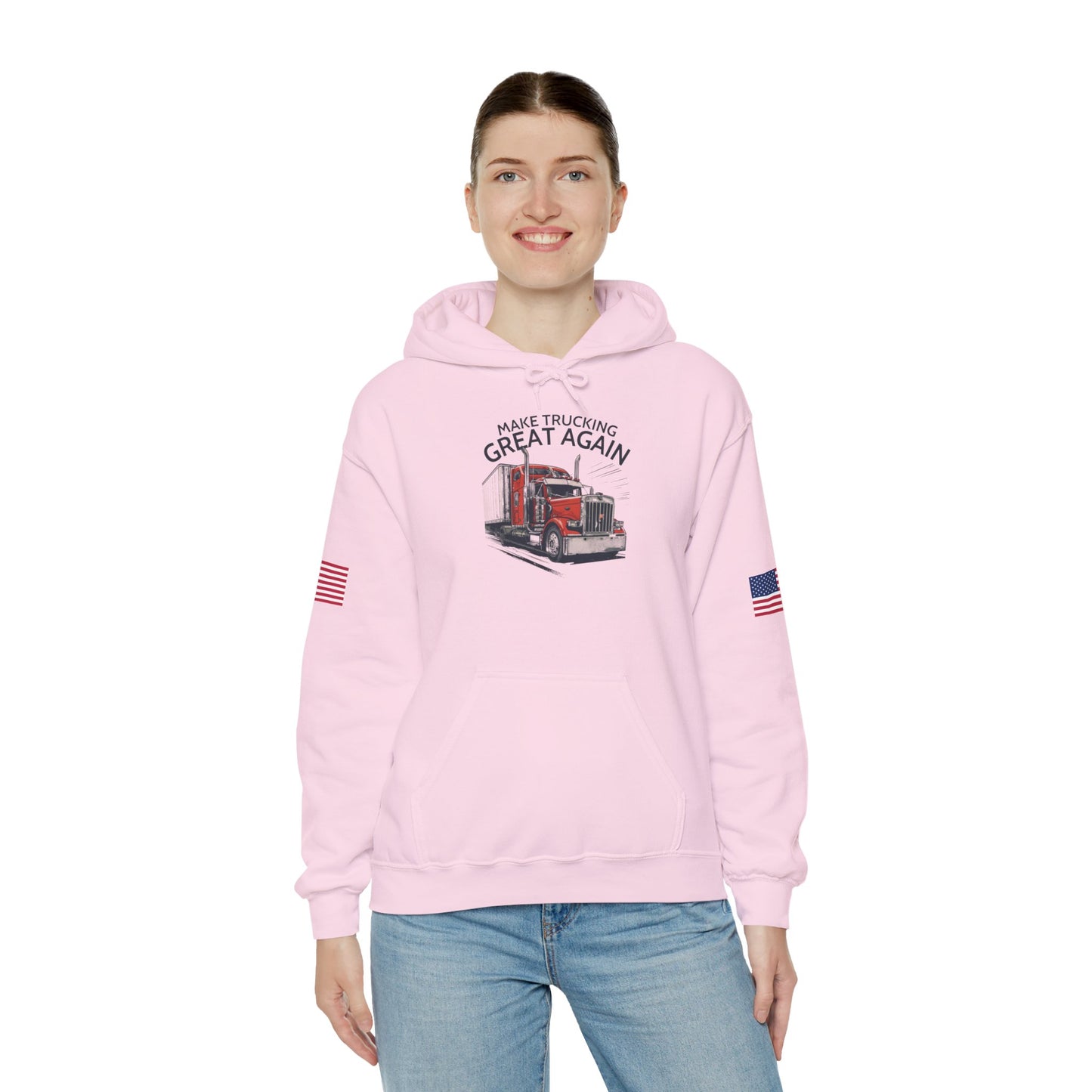 Trucker Hoodie - "Make Trucking Great Again" American Flag Sleeves