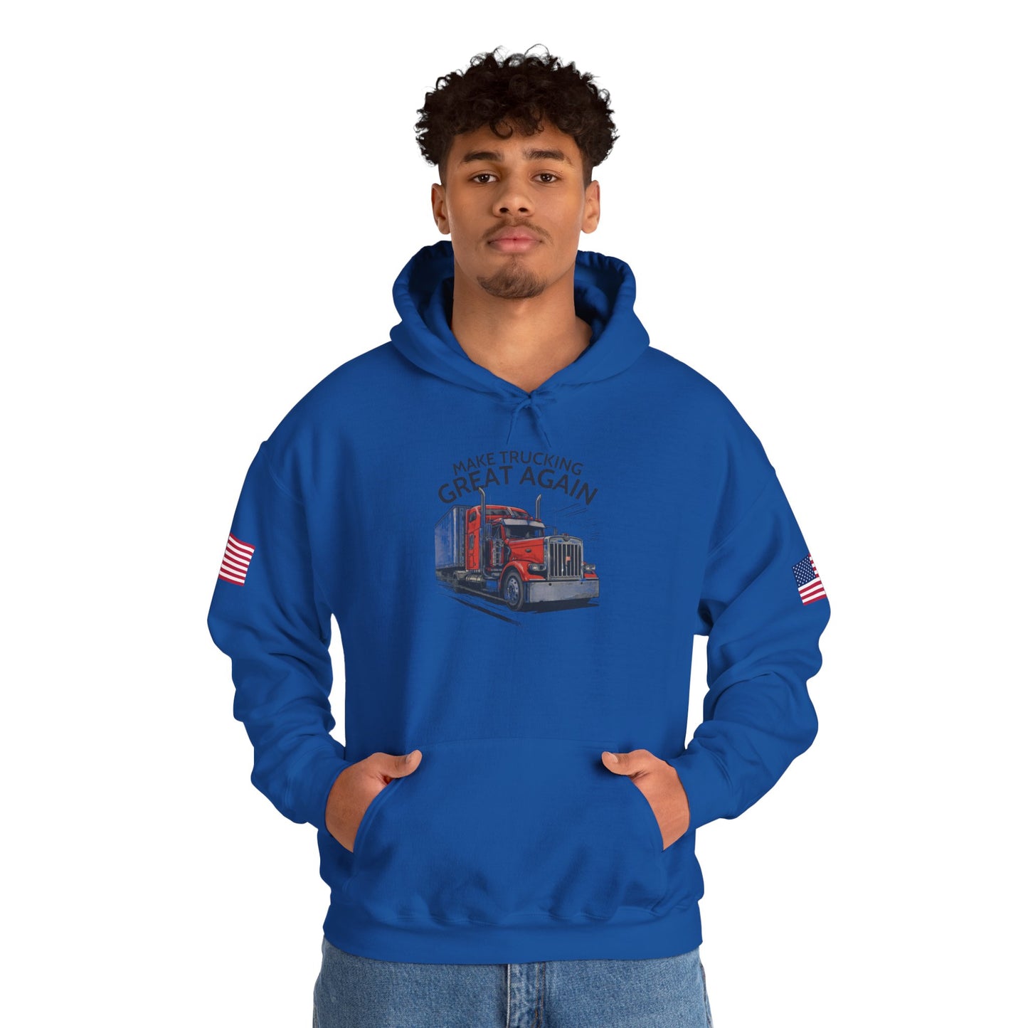Trucker Hoodie - "Make Trucking Great Again" American Flag Sleeves