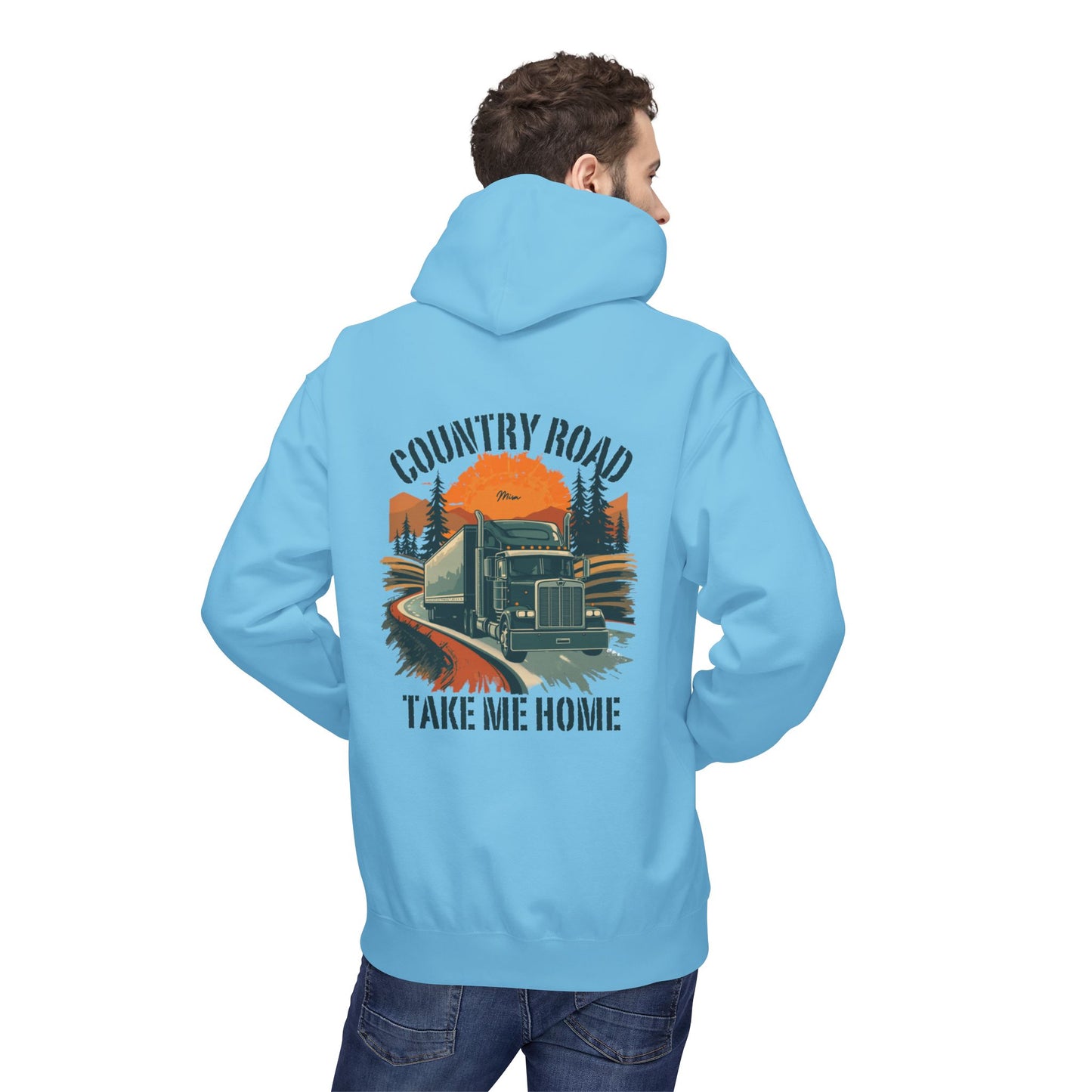 Country Road Truck Hoodie — "Country Road Take Me Home" Retro Semi Truck Pullover