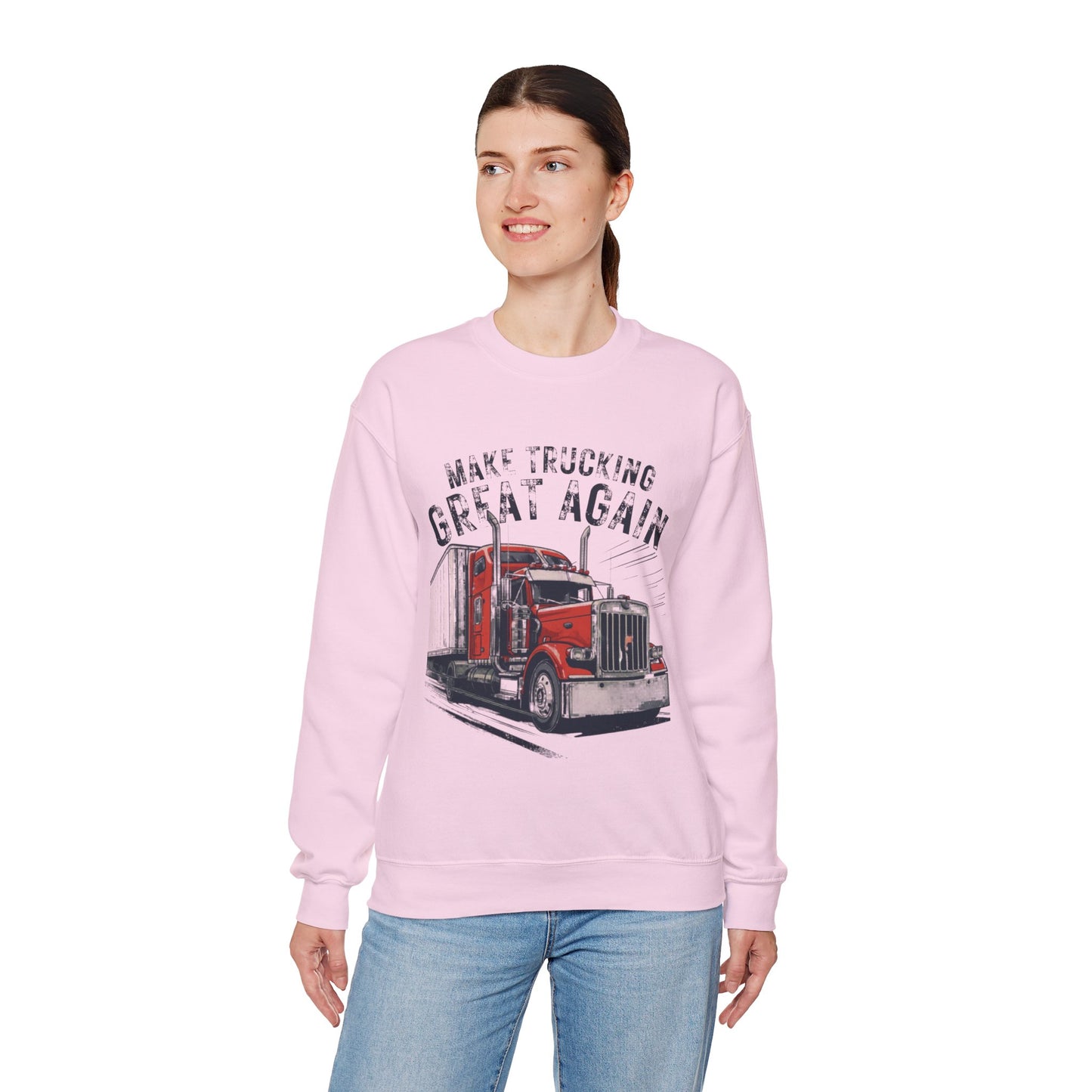 Trucker Crewneck Sweatshirt — “Make Trucking Great Again” Vintage Semi Truck Design