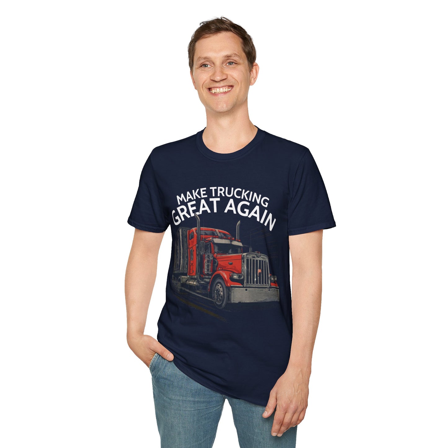 Make Trucking Great Again T-Shirt — Vintage Red Semi Truck Graphic Tee