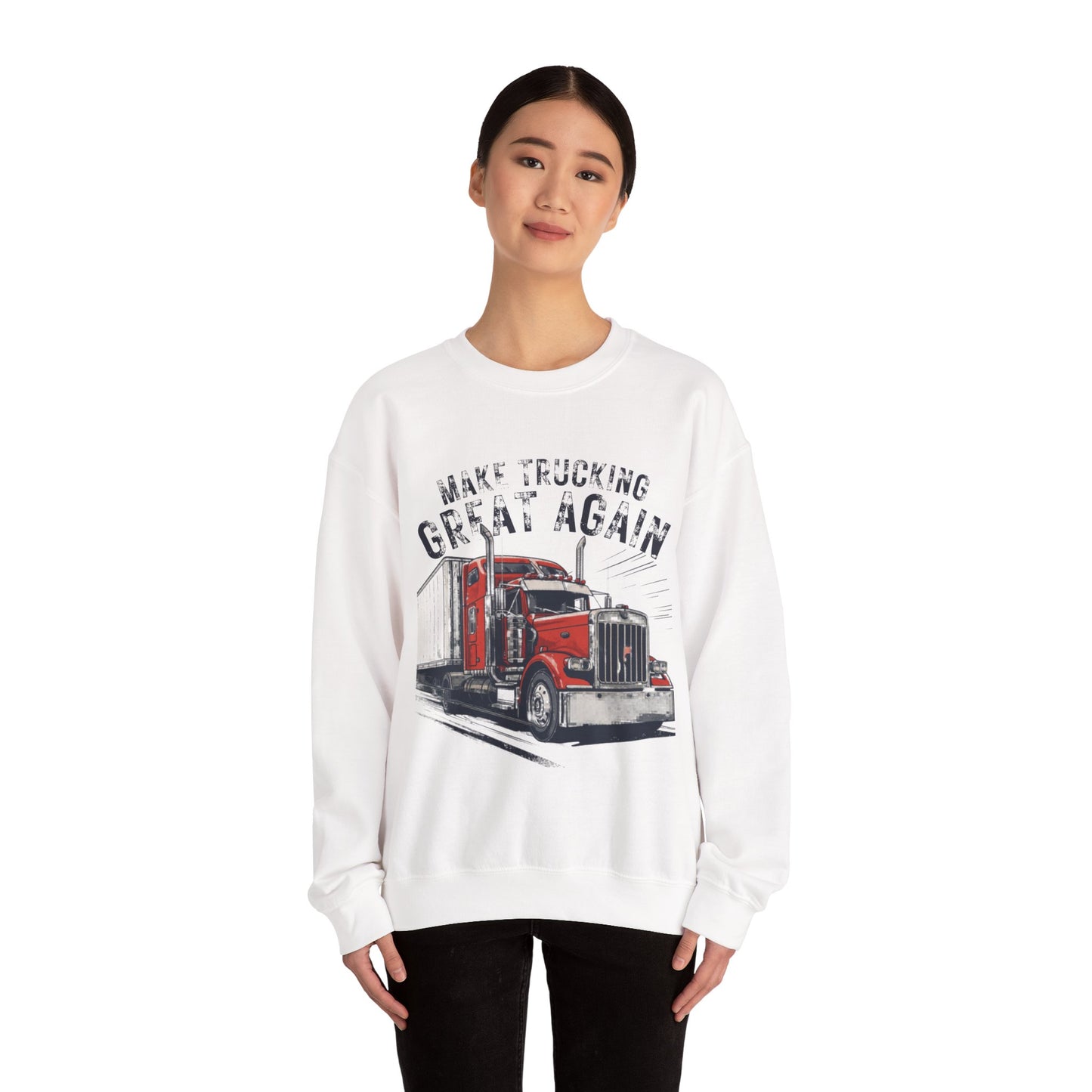 Trucker Crewneck Sweatshirt — “Make Trucking Great Again” Vintage Semi Truck Design