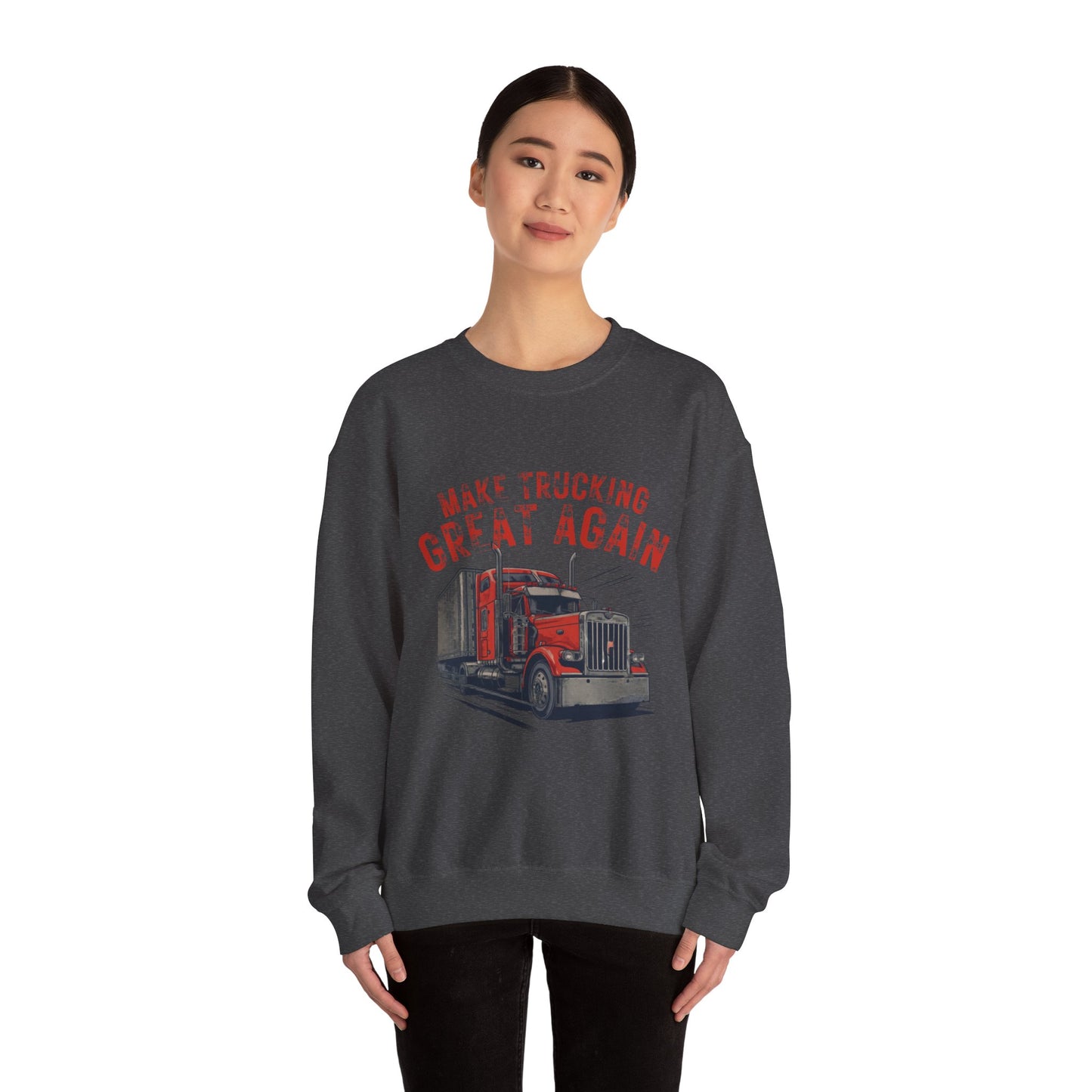 Crewneck Sweatshirt — "Make Trucking Great Again" Vintage Semi Tractor Graphic