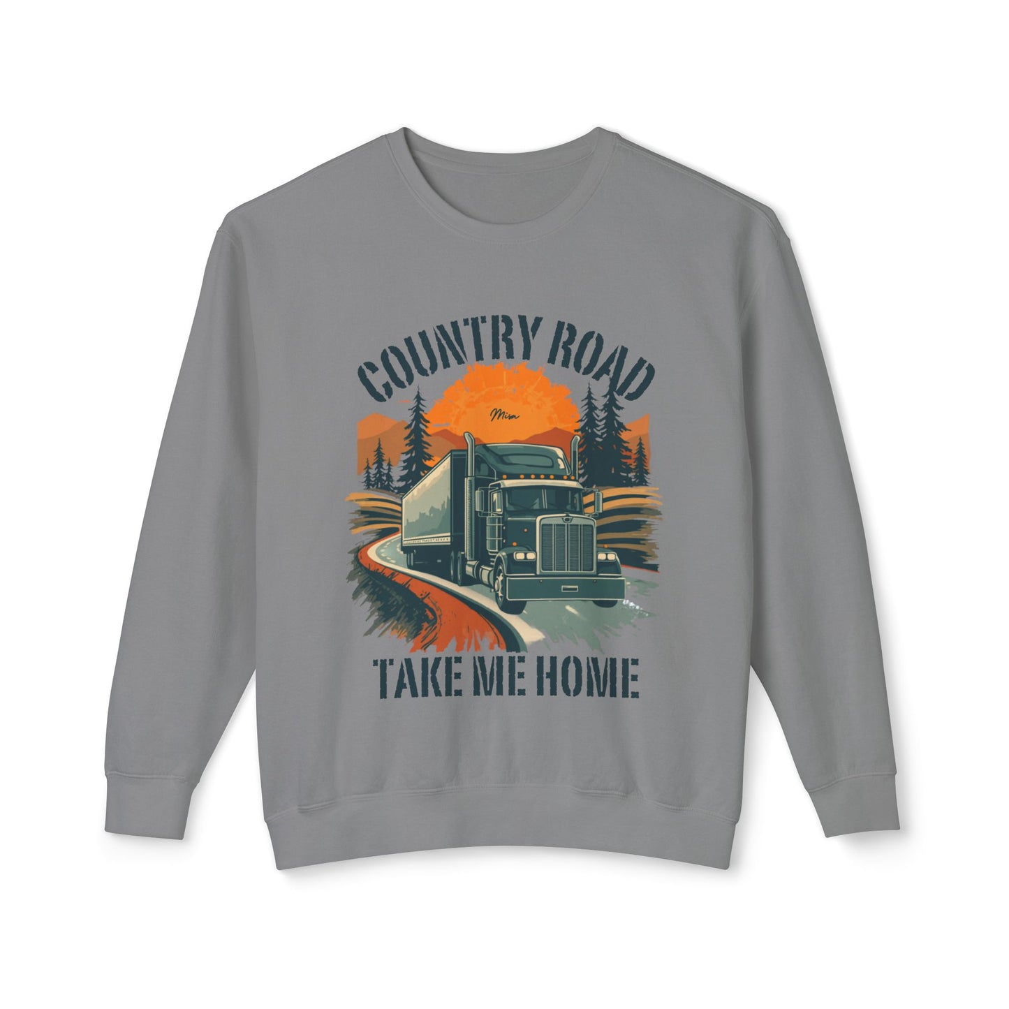 Country Road Truck Sweatshirt — "Country Road Take Me Home" Vintage Semi Truck Crewneck