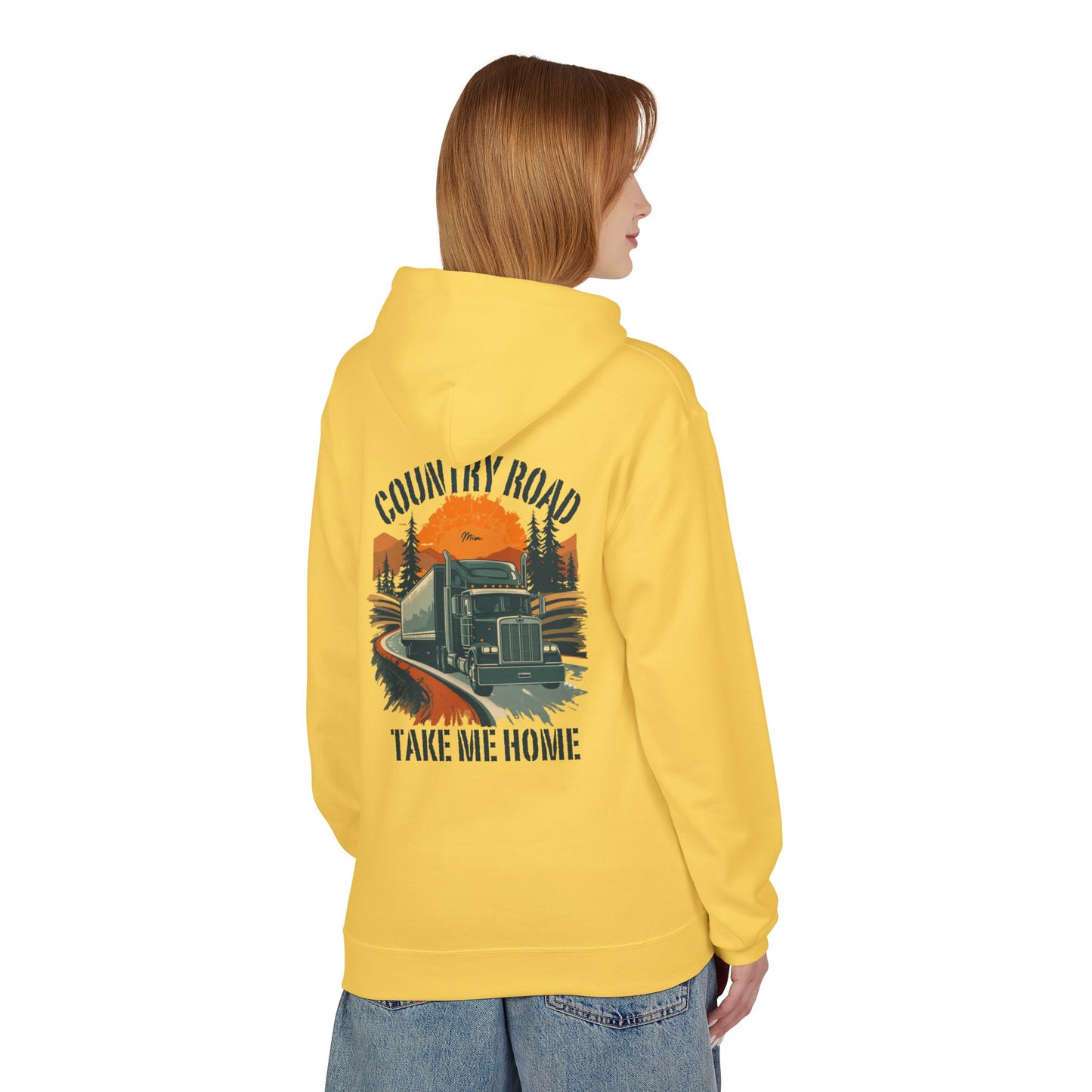 Country Road Truck Hoodie — "Country Road Take Me Home" Retro Semi Truck Pullover